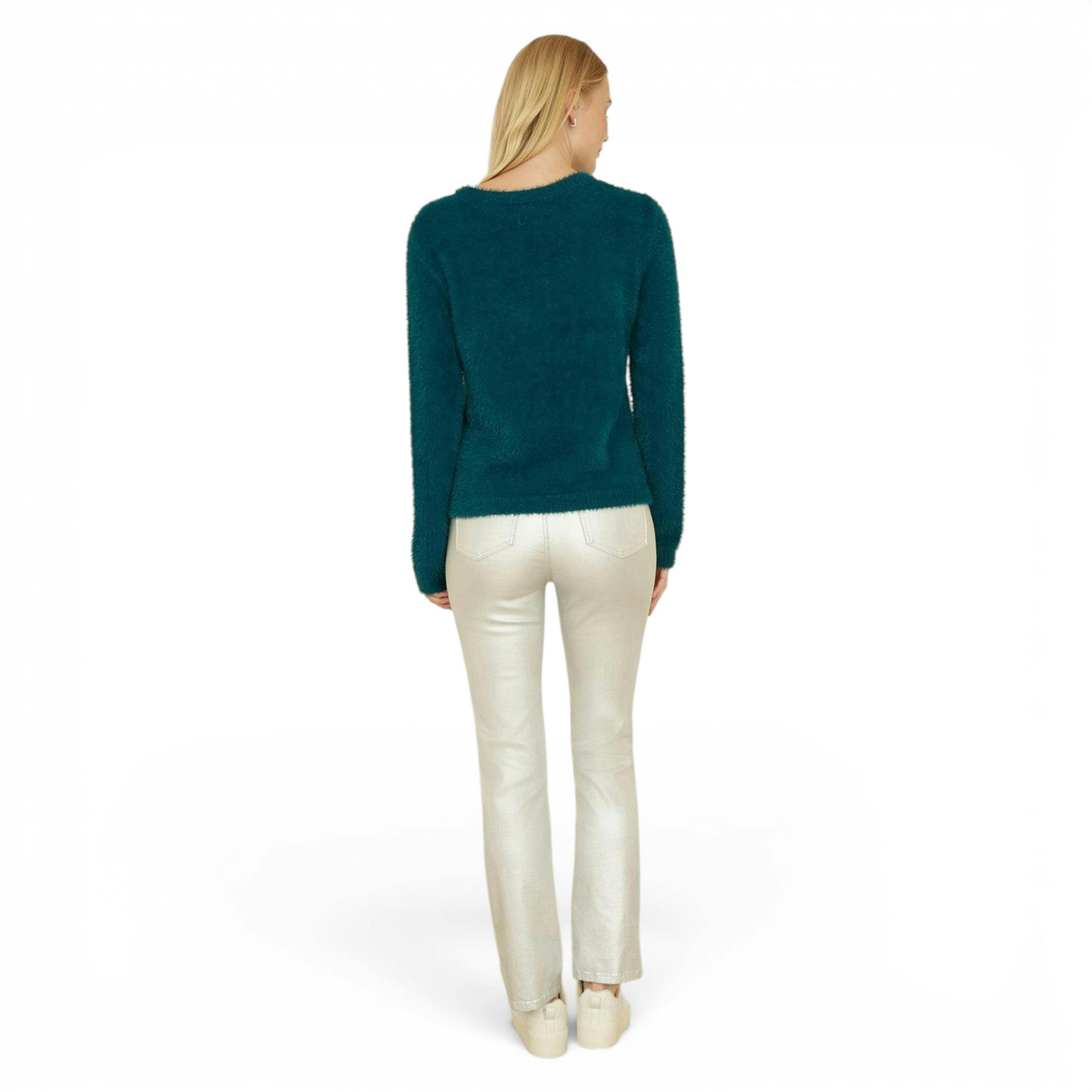 Yumi Teal Sequin Snowflake Fluffy Jumper , view 4 of 5