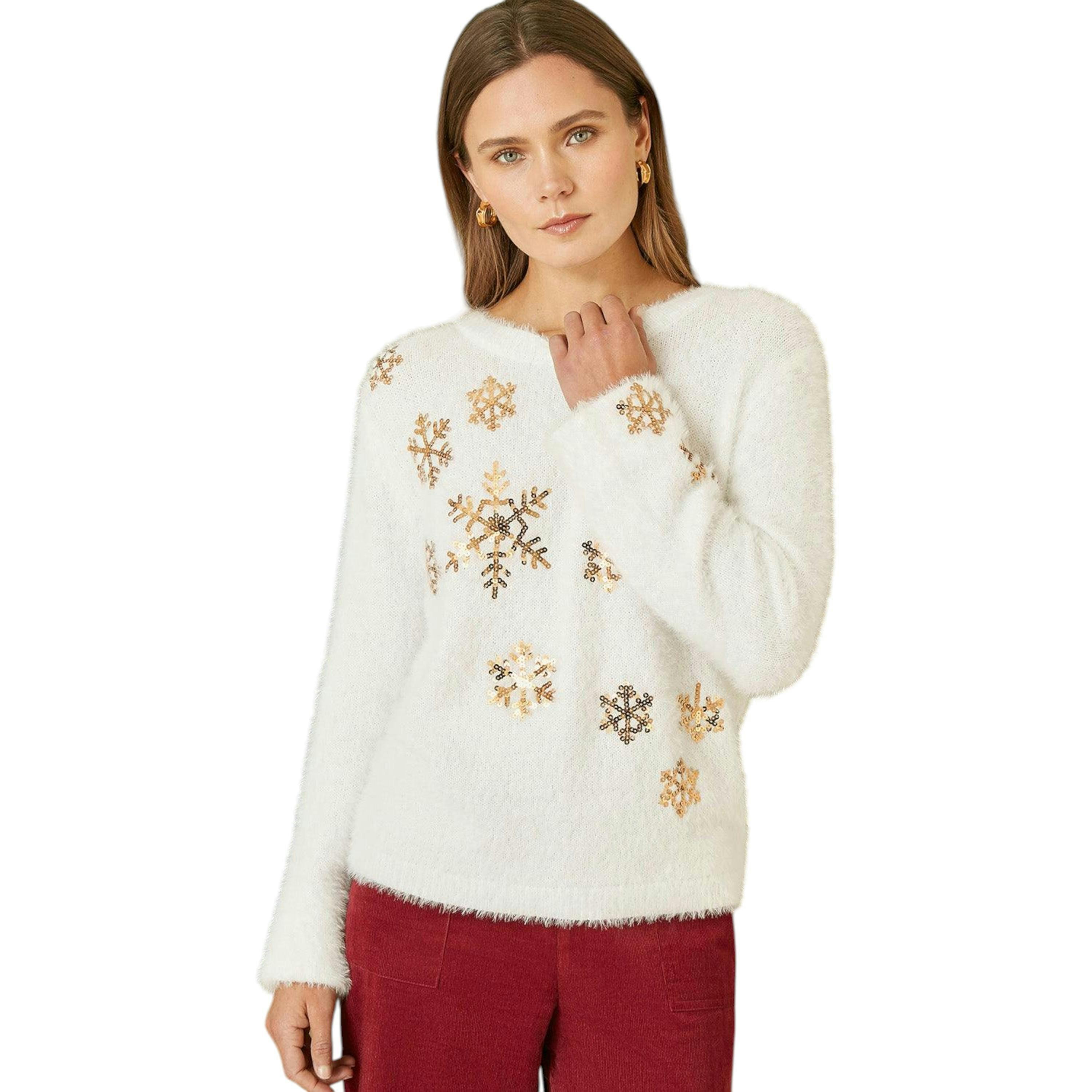 Yumi Ivory Sequin Snowflake Fluffy Jumper , view 1 of 4