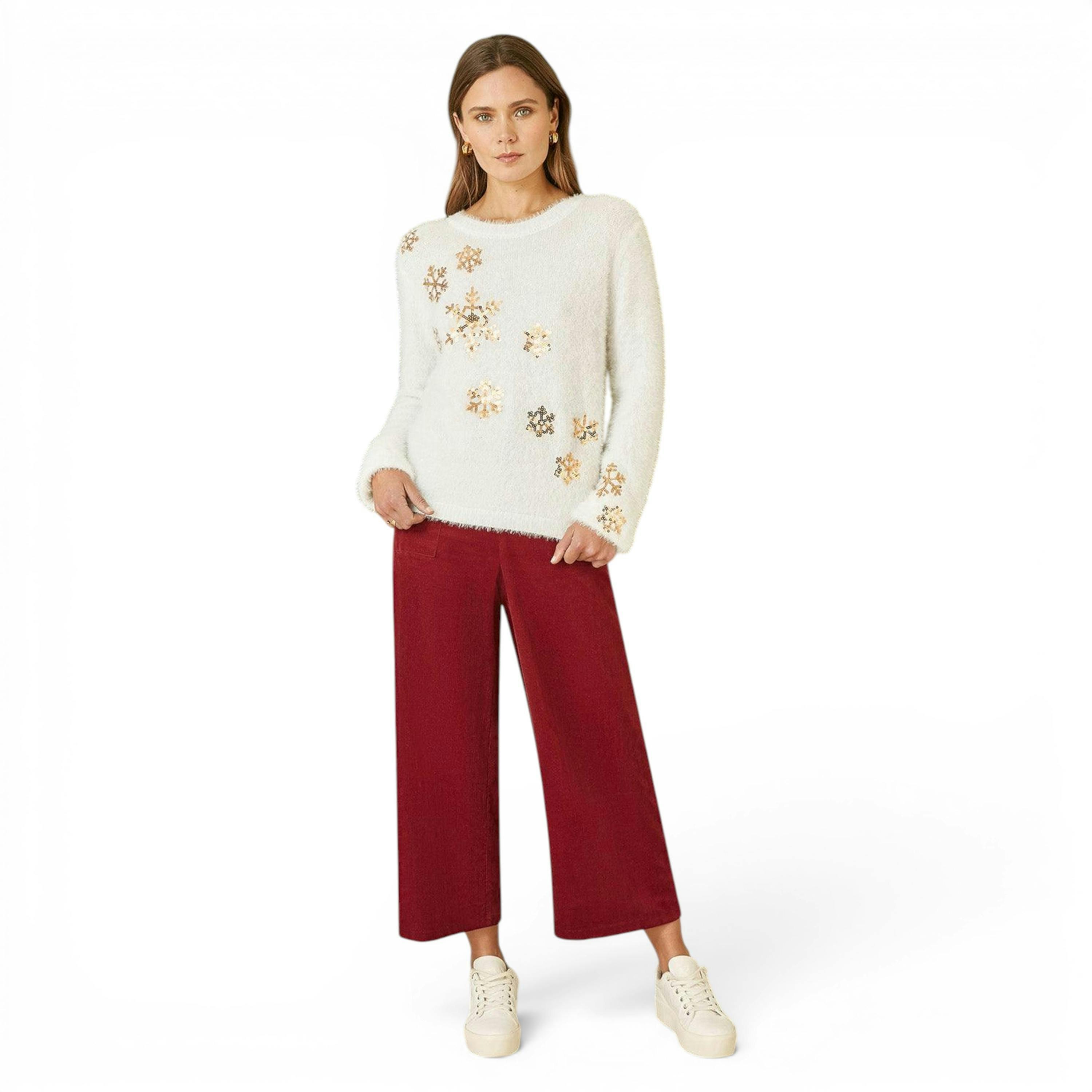 Yumi Ivory Sequin Snowflake Fluffy Jumper , view 2 of 4