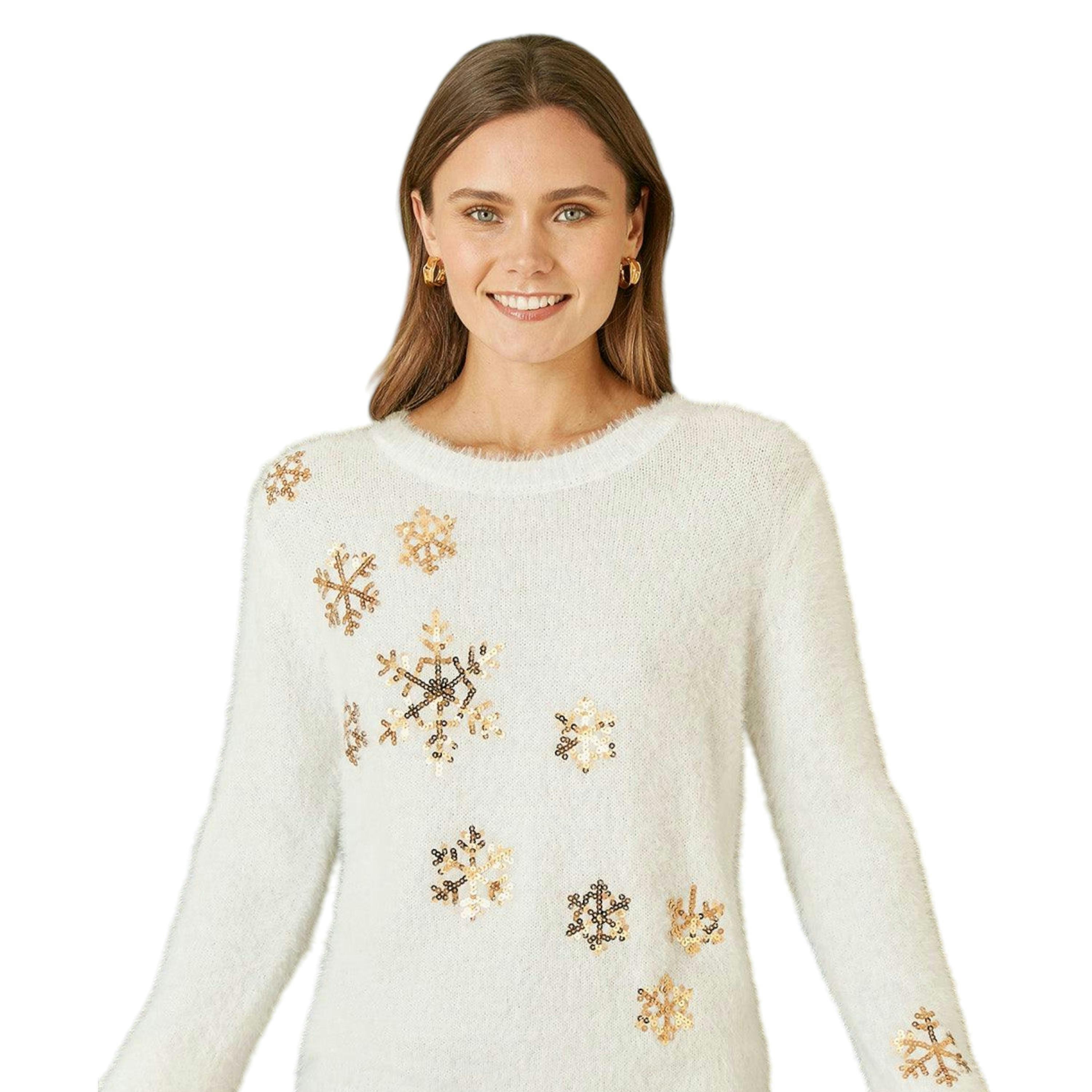 Yumi Ivory Sequin Snowflake Fluffy Jumper , view 4 of 4