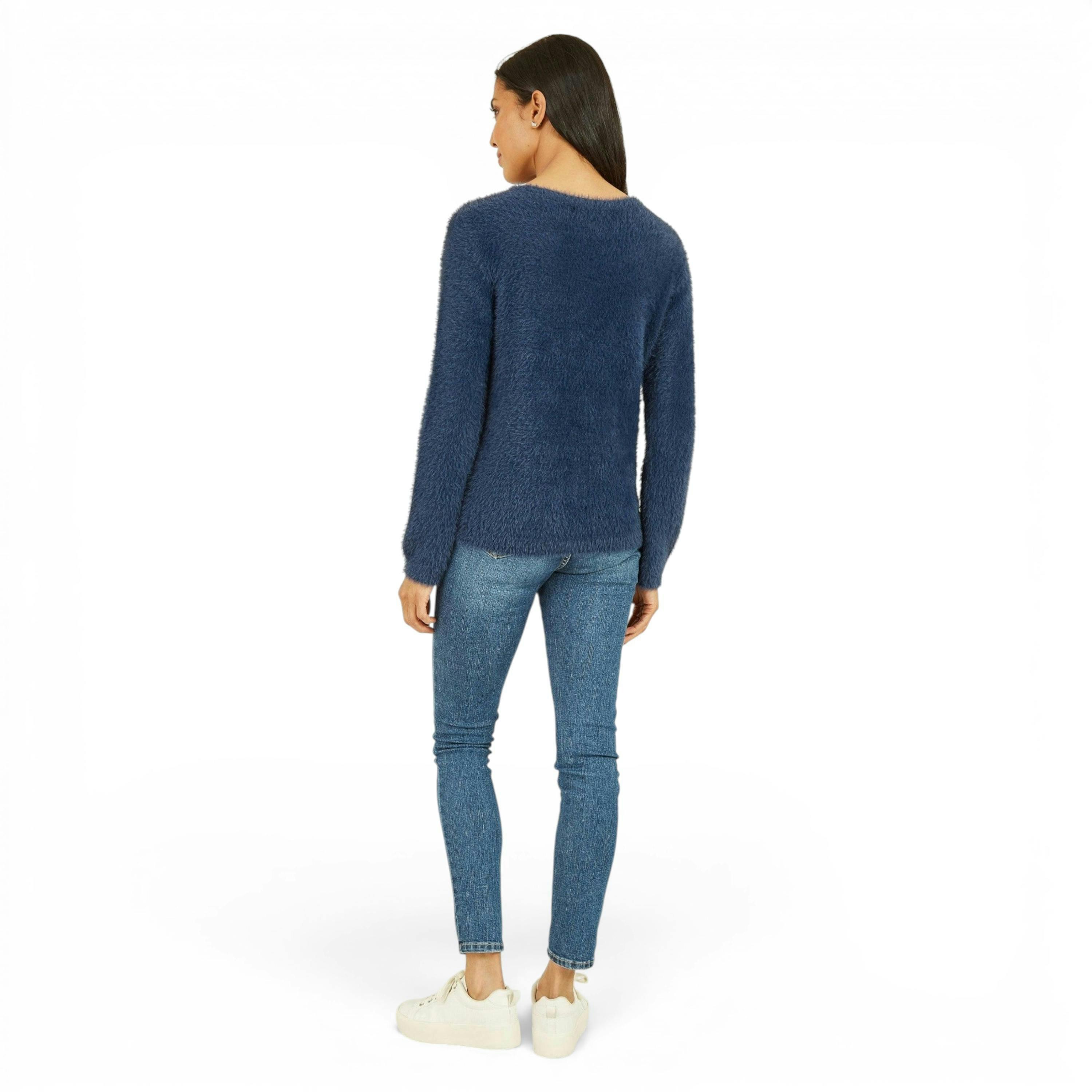 Yumi Navy Sequin Snowflake Fluffy Jumper , view 3 of 3