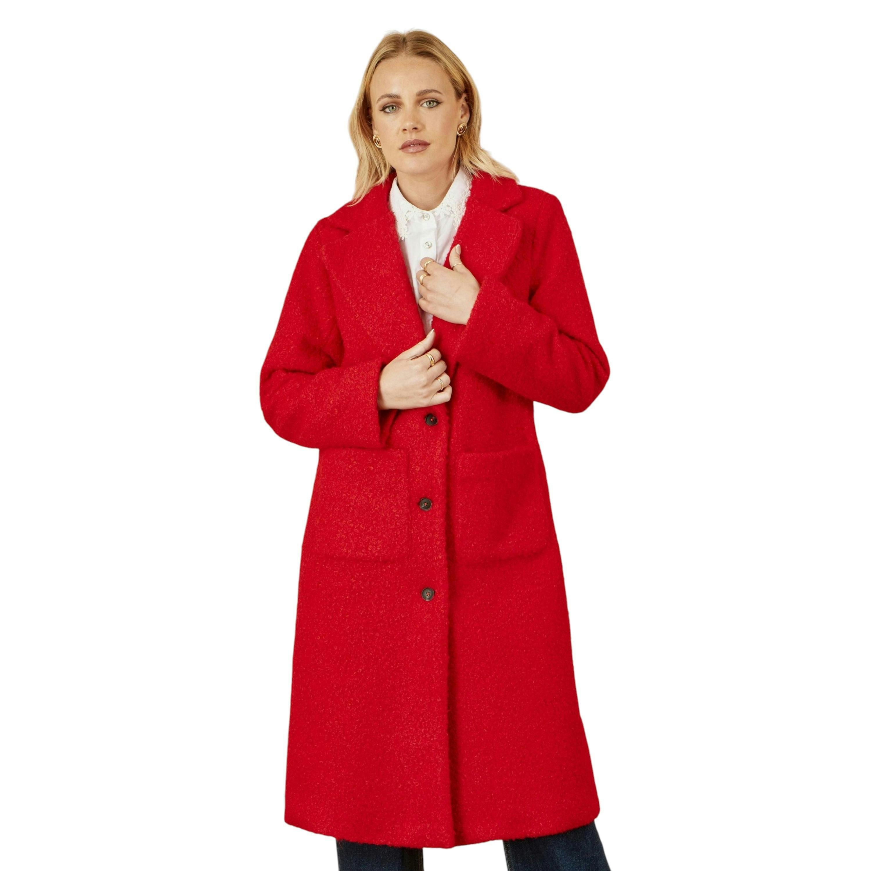 Yumi Red Boucle Long Line Coat , view 1 of 6