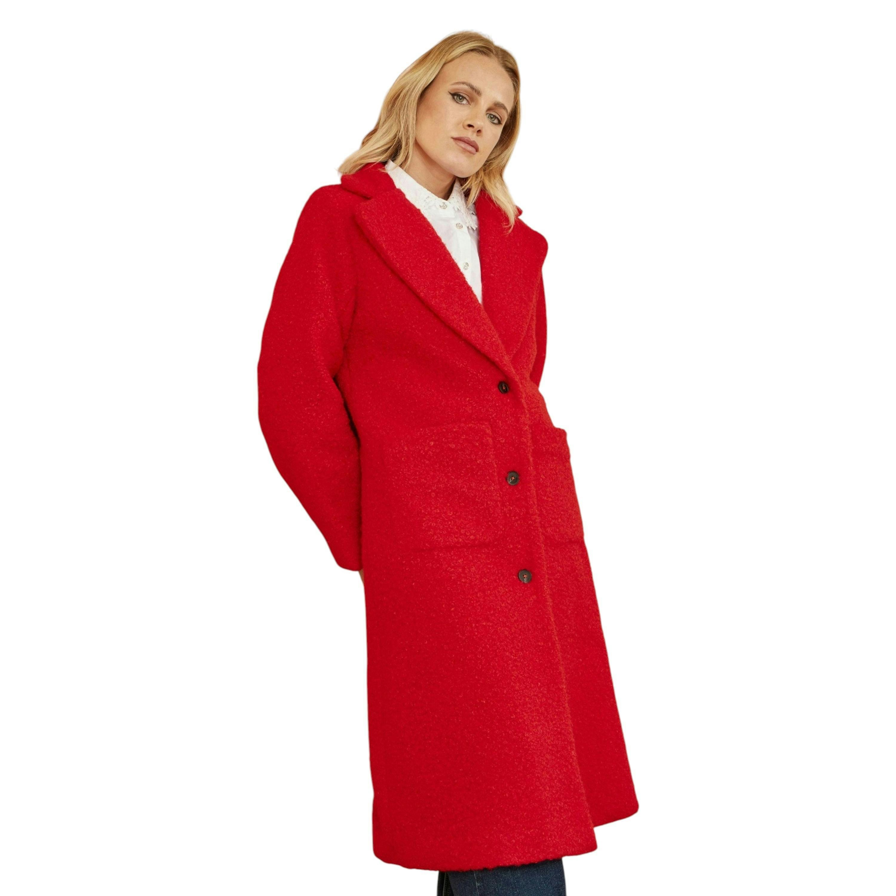 Yumi Red Boucle Long Line Coat , view 2 of 6