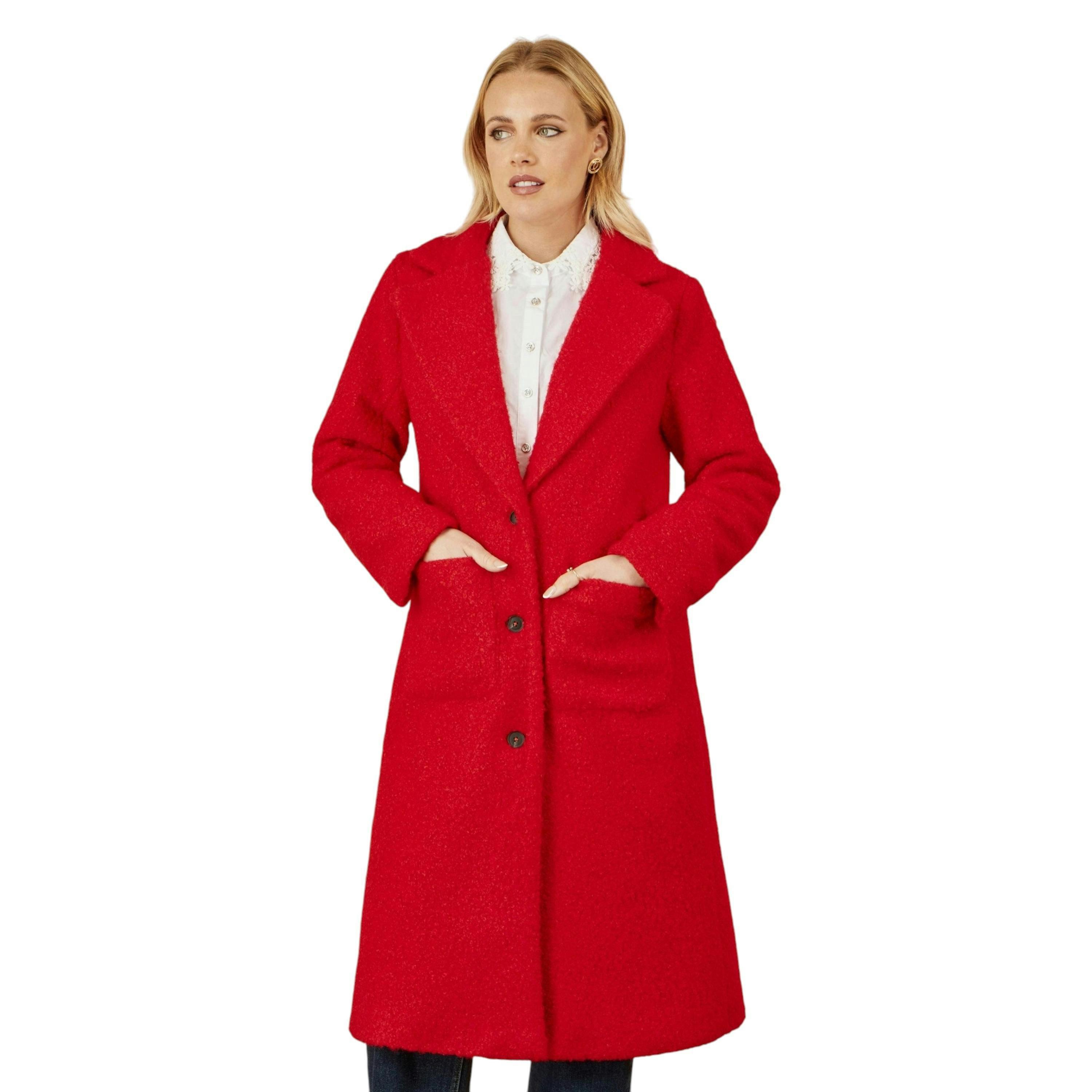 Yumi Red Boucle Long Line Coat , view 3 of 6