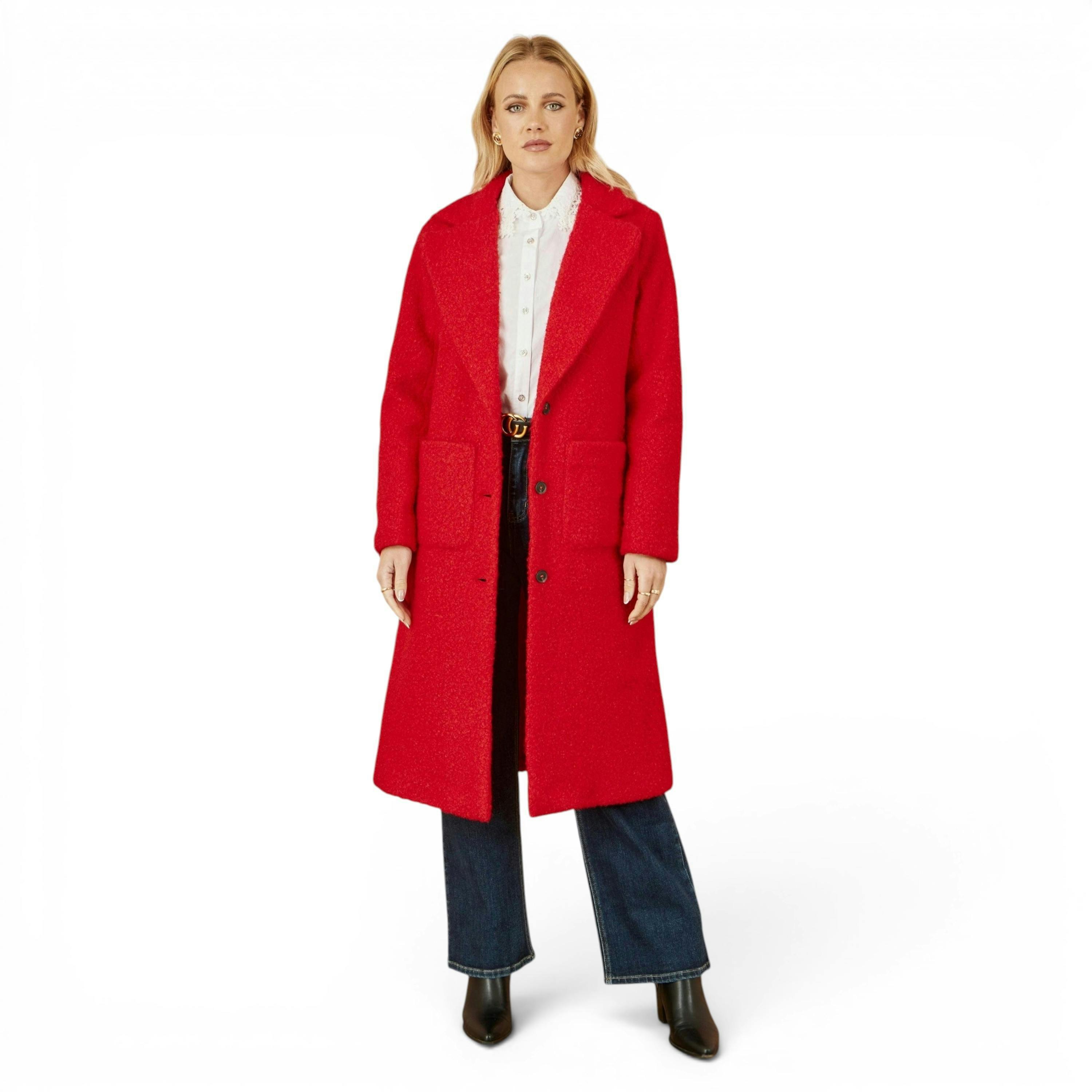 Yumi Red Boucle Long Line Coat , view 4 of 6