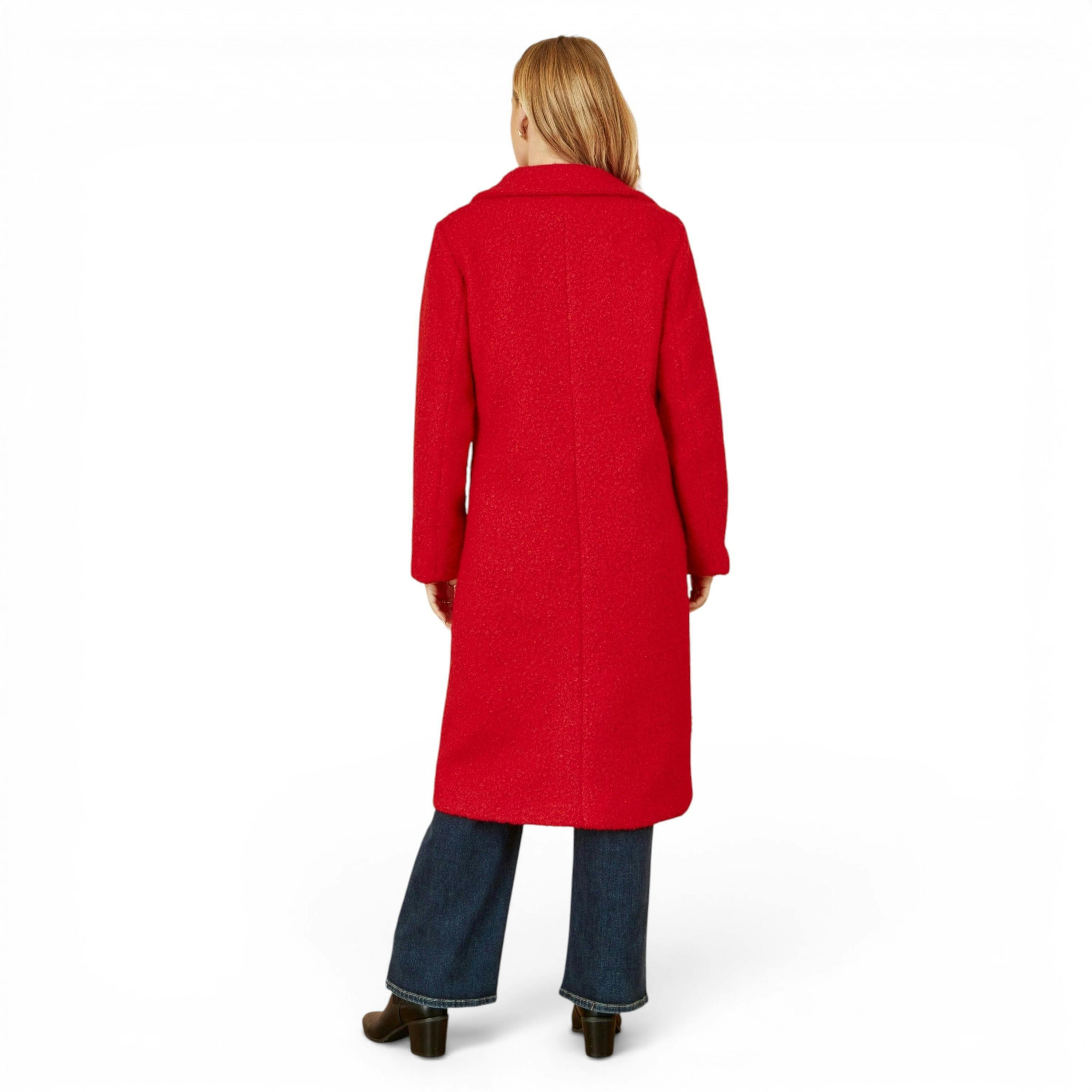 Yumi Red Boucle Long Line Coat , view 5 of 6