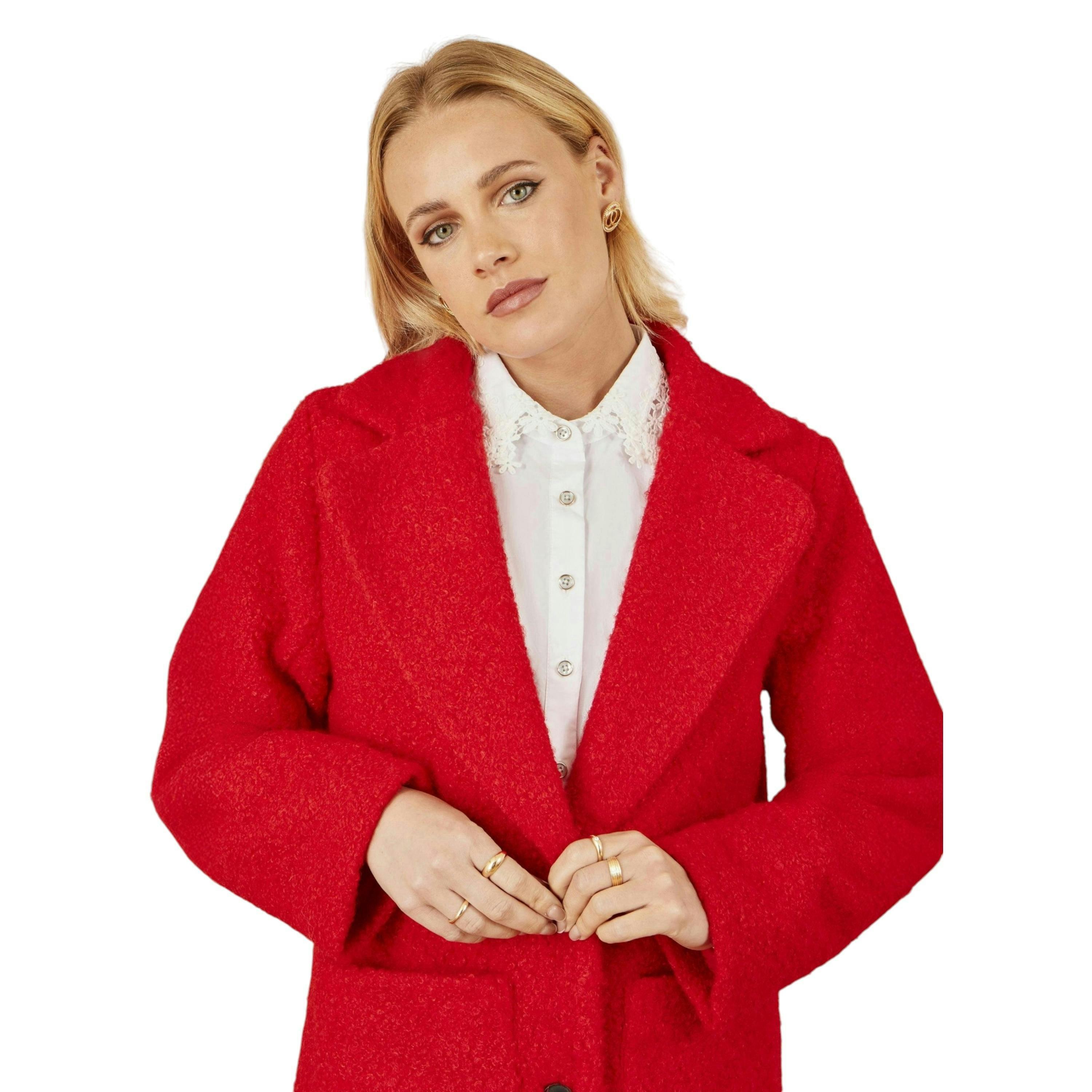 Yumi Red Boucle Long Line Coat , view 6 of 6