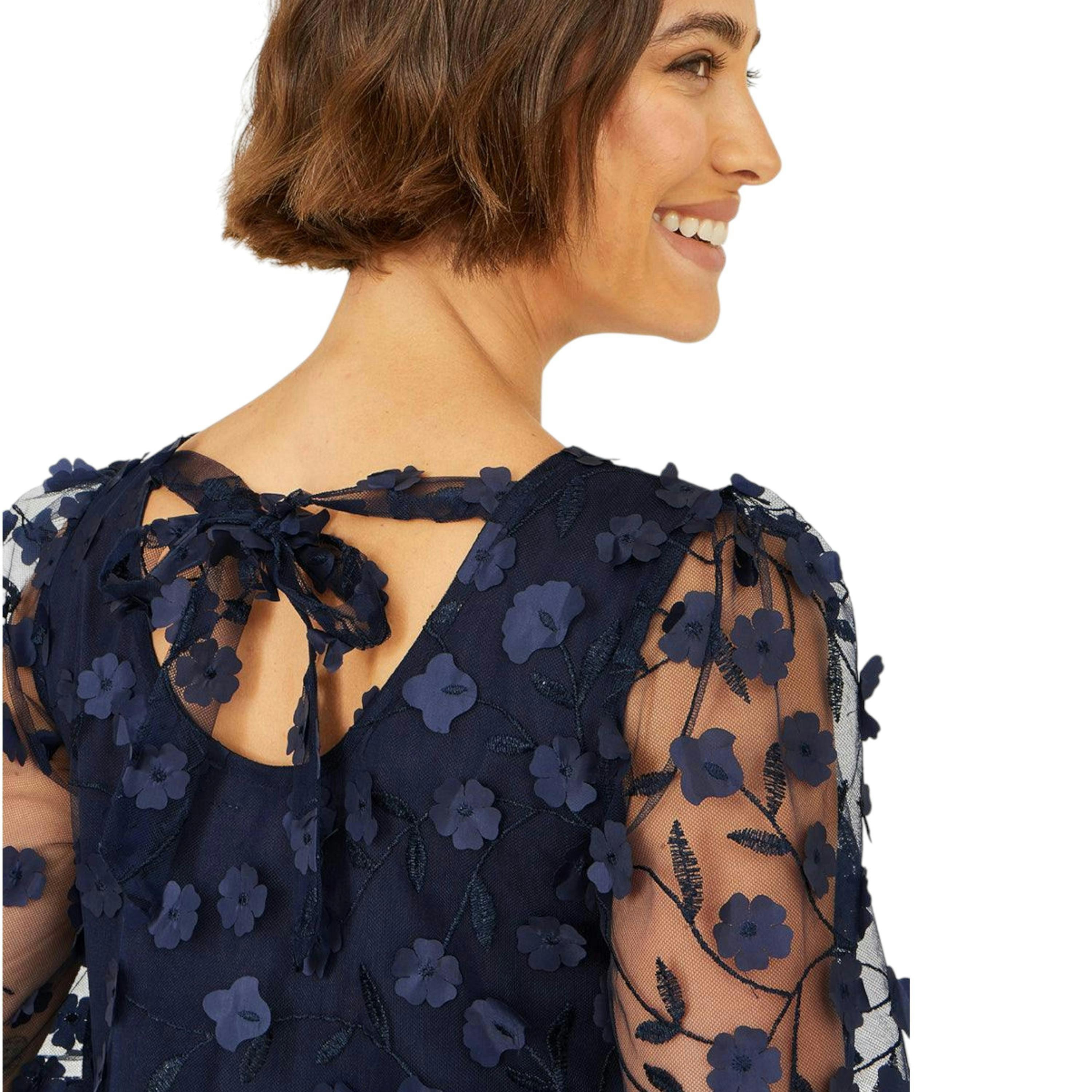 Yumi Navy Long Sleeve Floral Applique Tunic , view 5 of 6