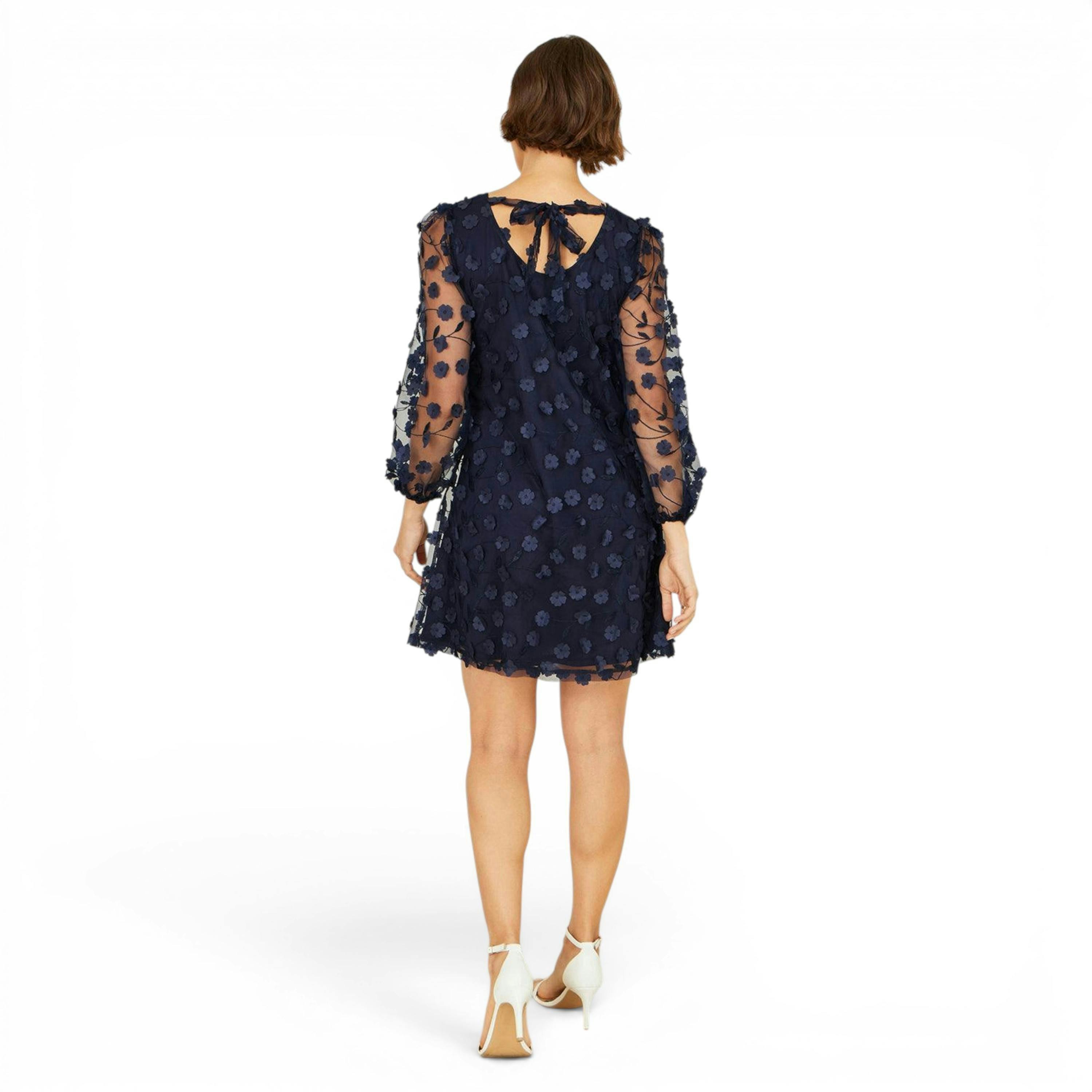 Yumi Navy Long Sleeve Floral Applique Tunic , view 6 of 6
