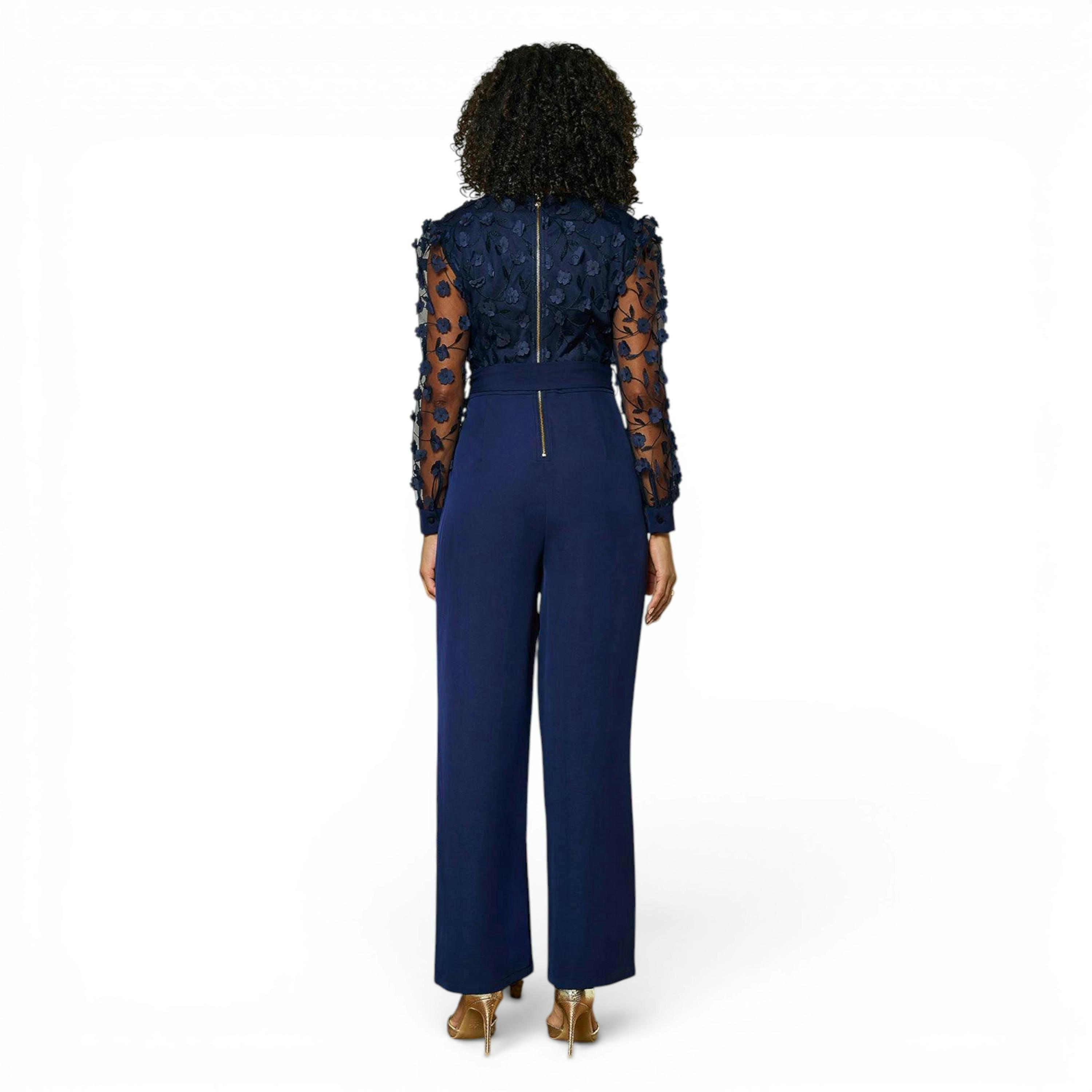 Yumi Navy Flower Applique Jumpsuit , view 4 of 6