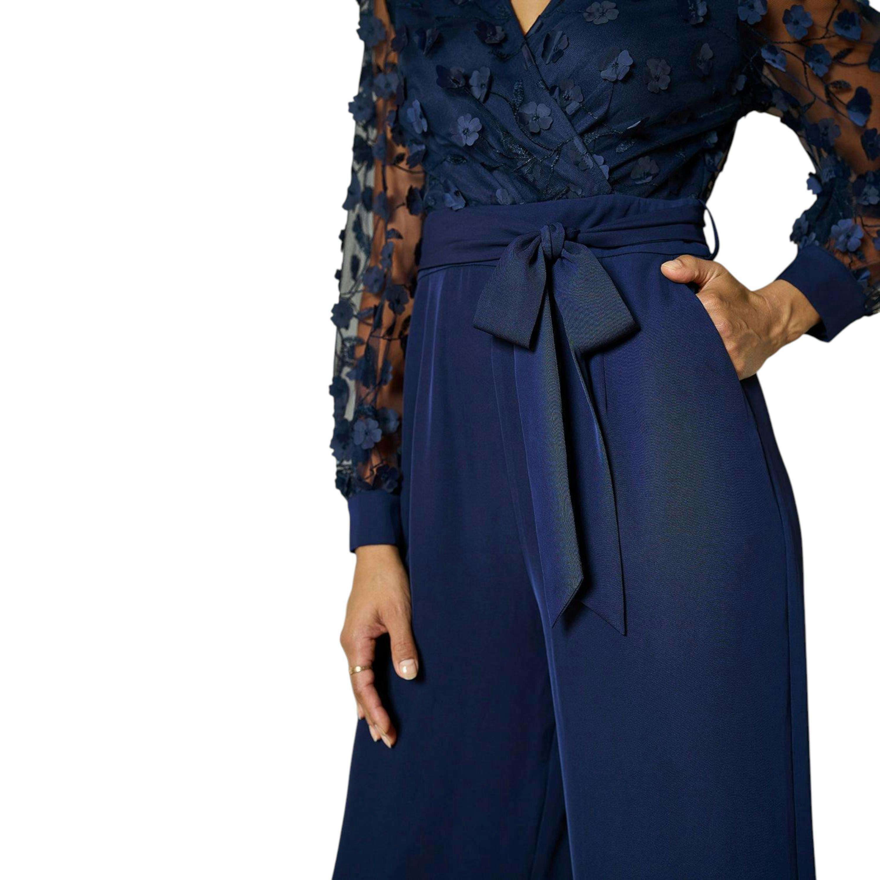 Yumi Navy Flower Applique Jumpsuit , view 6 of 6