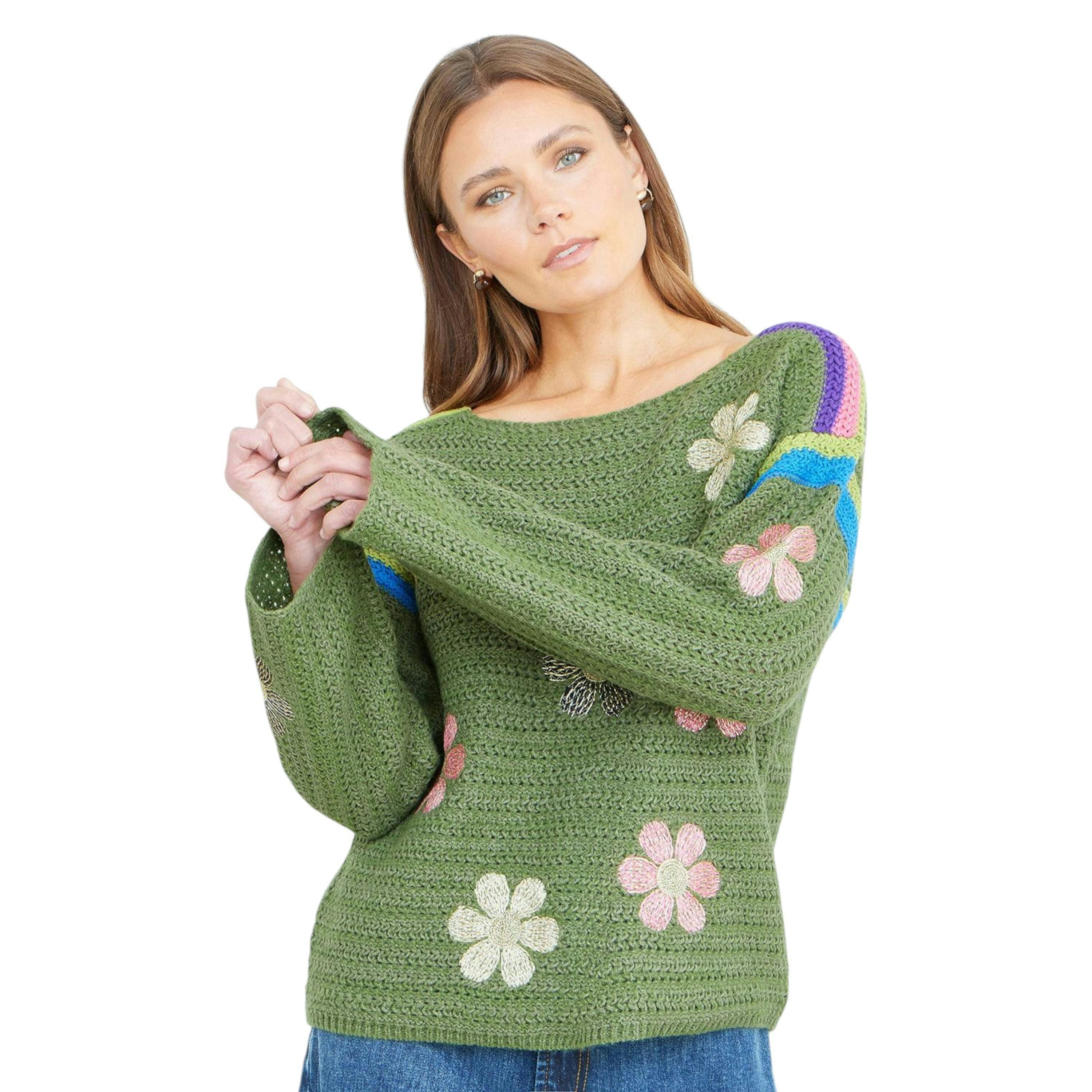 Yumi Green Crochet Flower Jumper , view 1 of 4