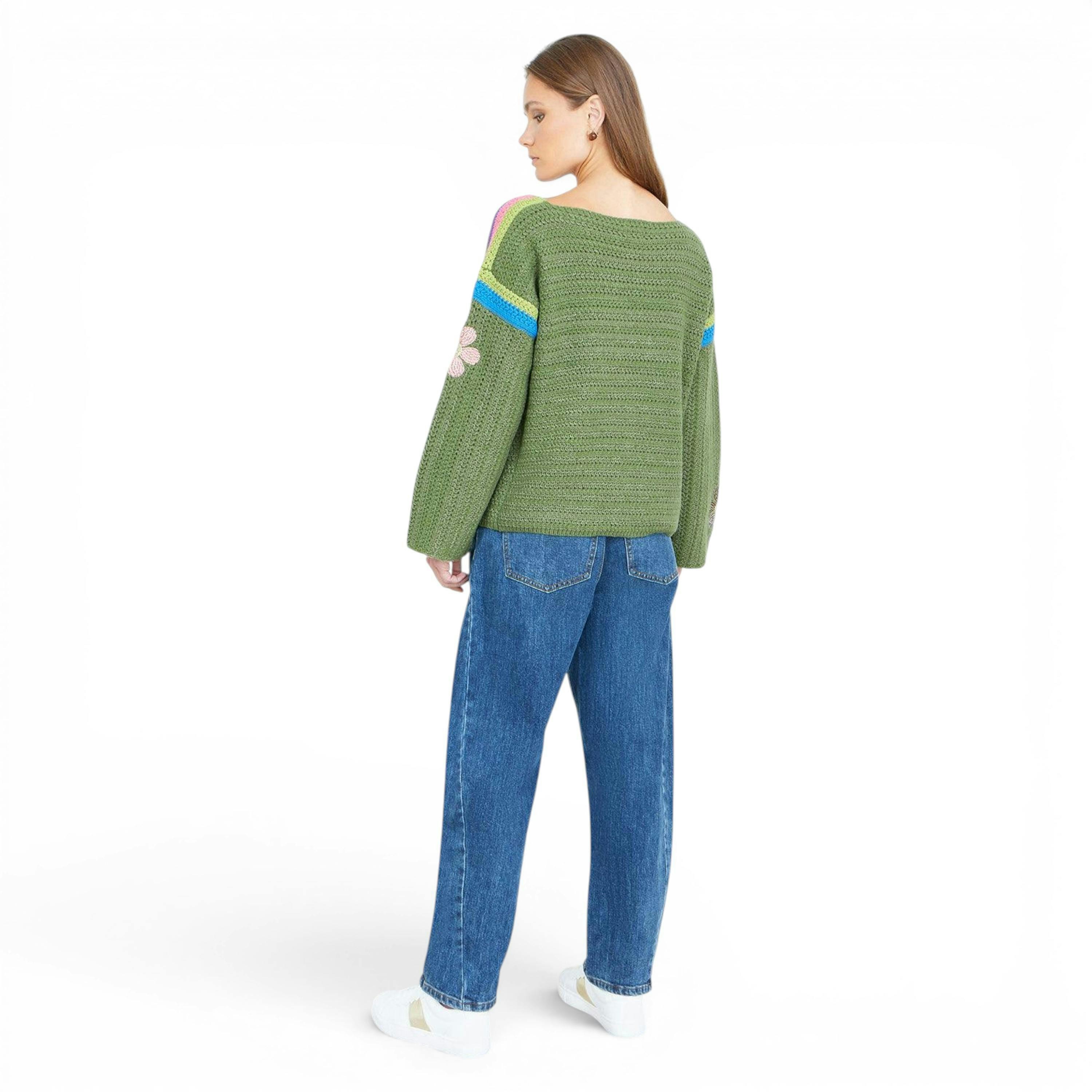 Yumi Green Crochet Flower Jumper , view 3 of 4