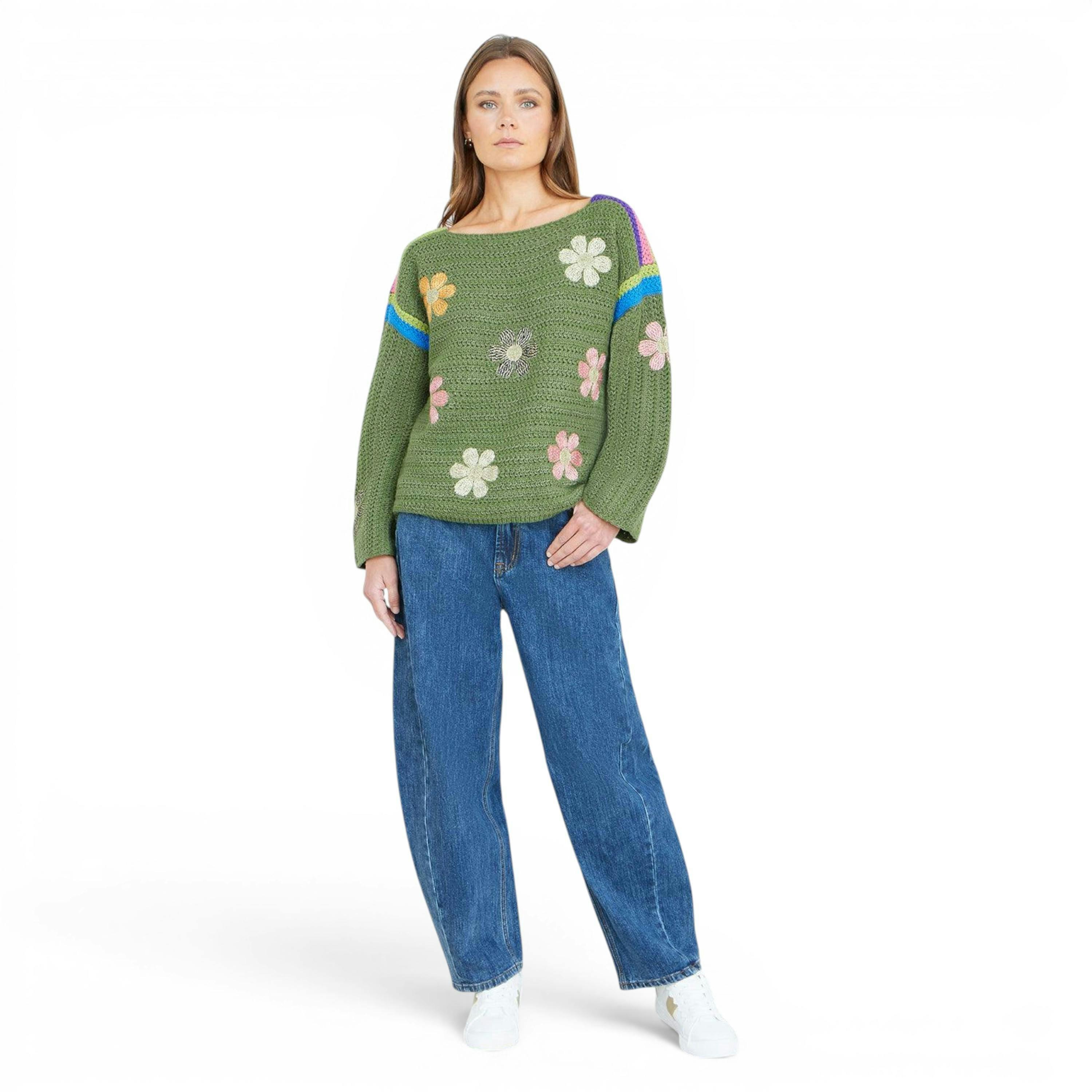 Yumi Green Crochet Flower Jumper , view 4 of 4