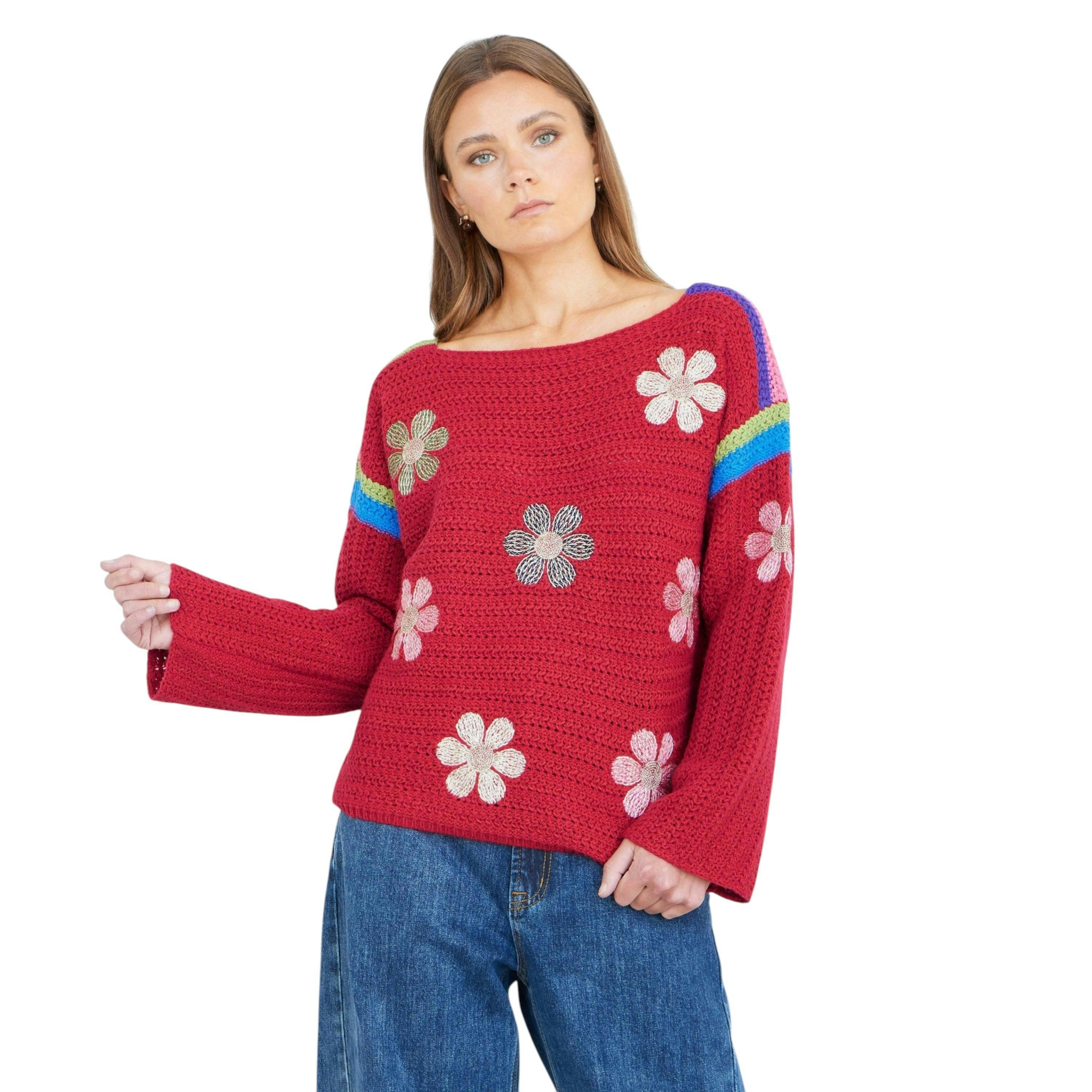 Yumi Red Crochet Flower Jumper , view 1 of 5