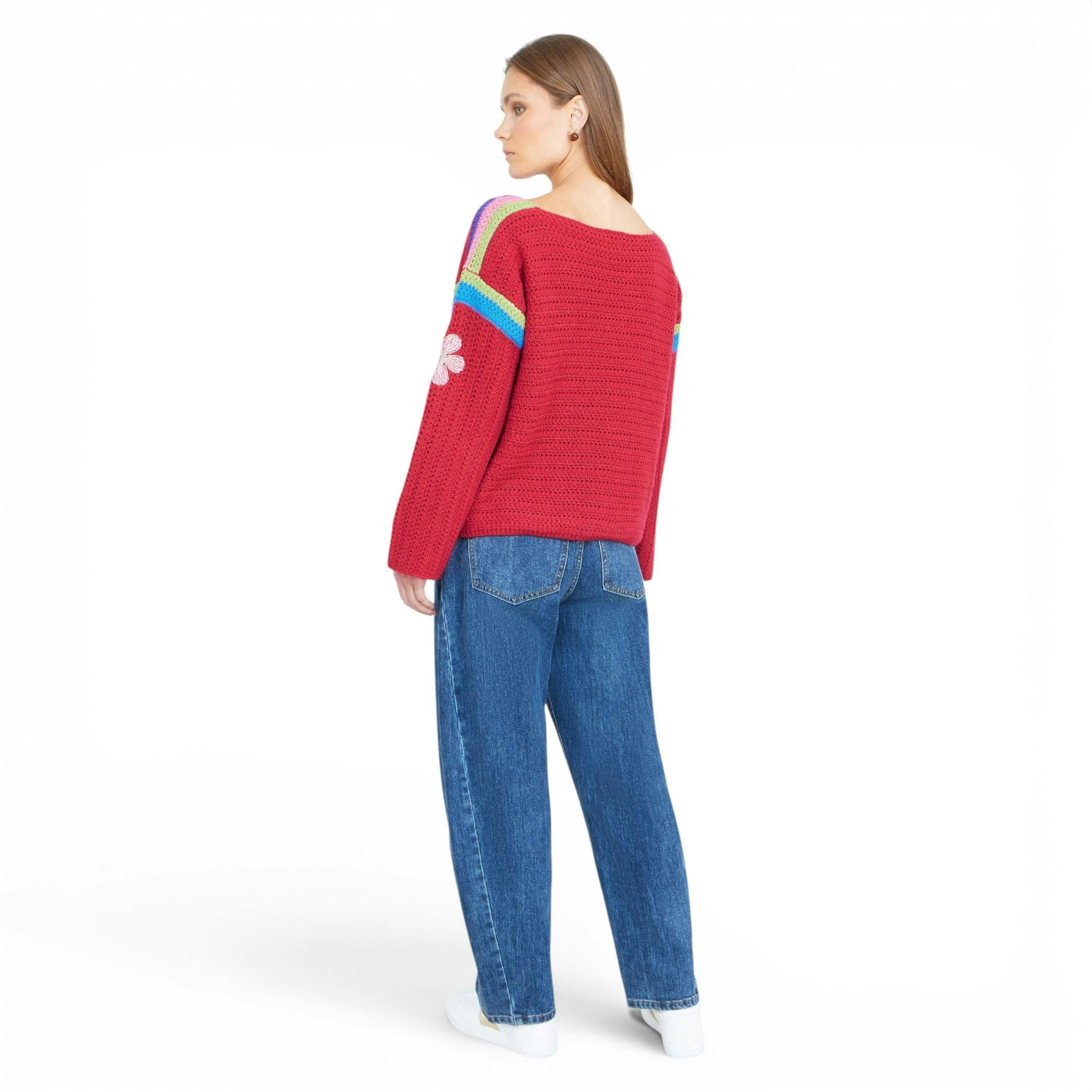 Yumi Red Crochet Flower Jumper , view 4 of 5