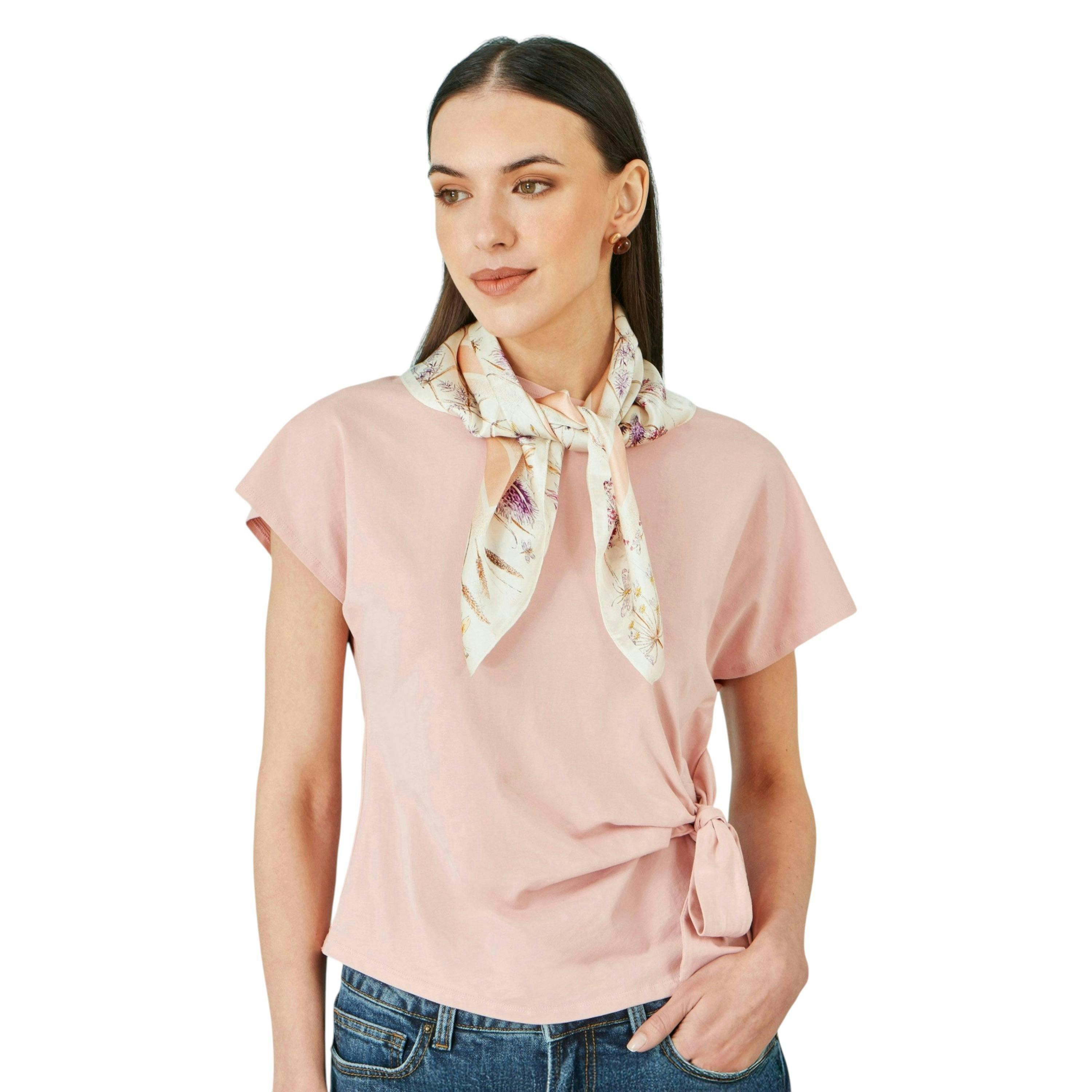 Yumi Ivory 100% Silk Delicate Floral Print Scarf , view 2 of 3