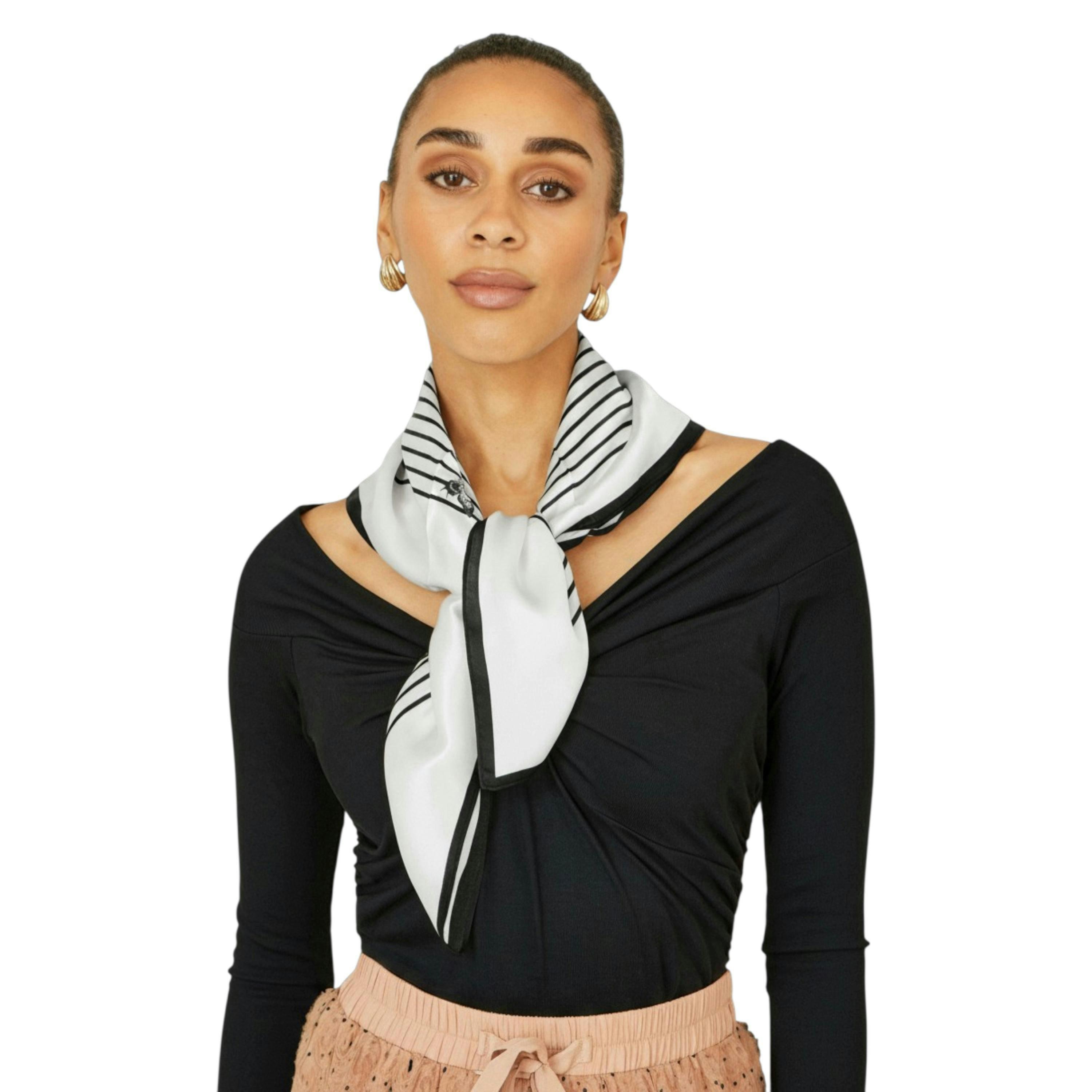 Yumi Ivory 100% Silk Butterfly Stripe Scarf , view 1 of 3