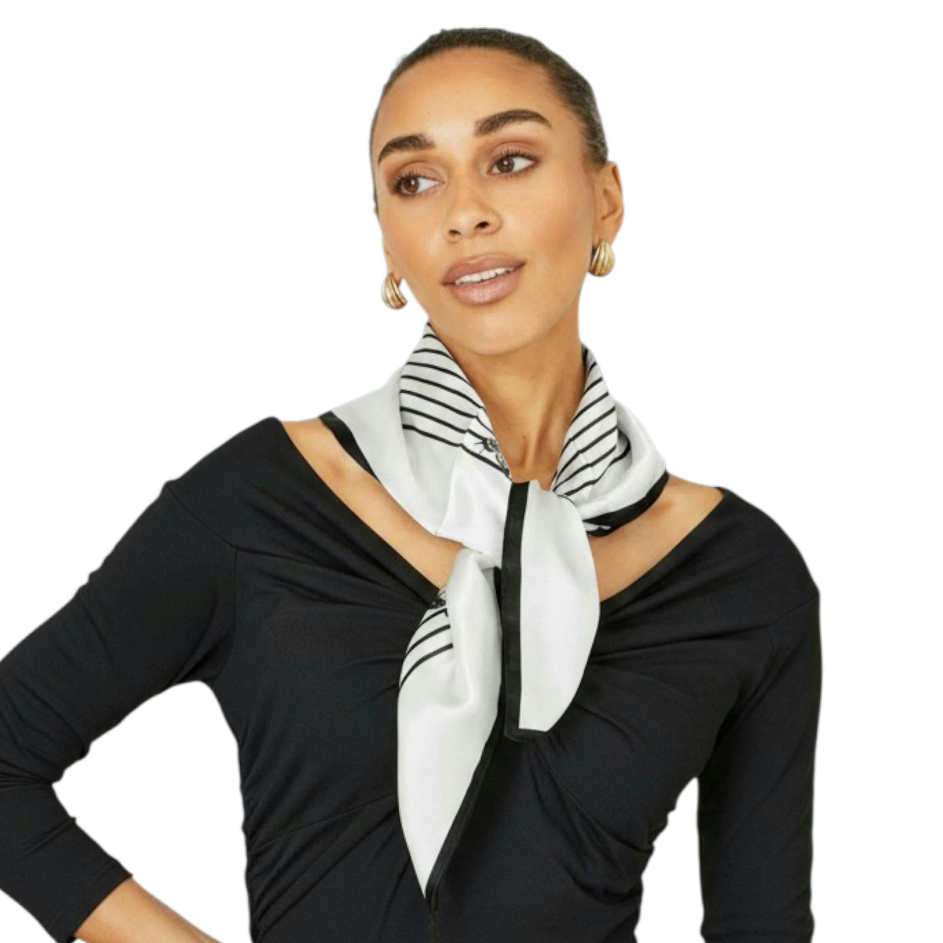 Yumi Ivory 100% Silk Butterfly Stripe Scarf , view 2 of 3