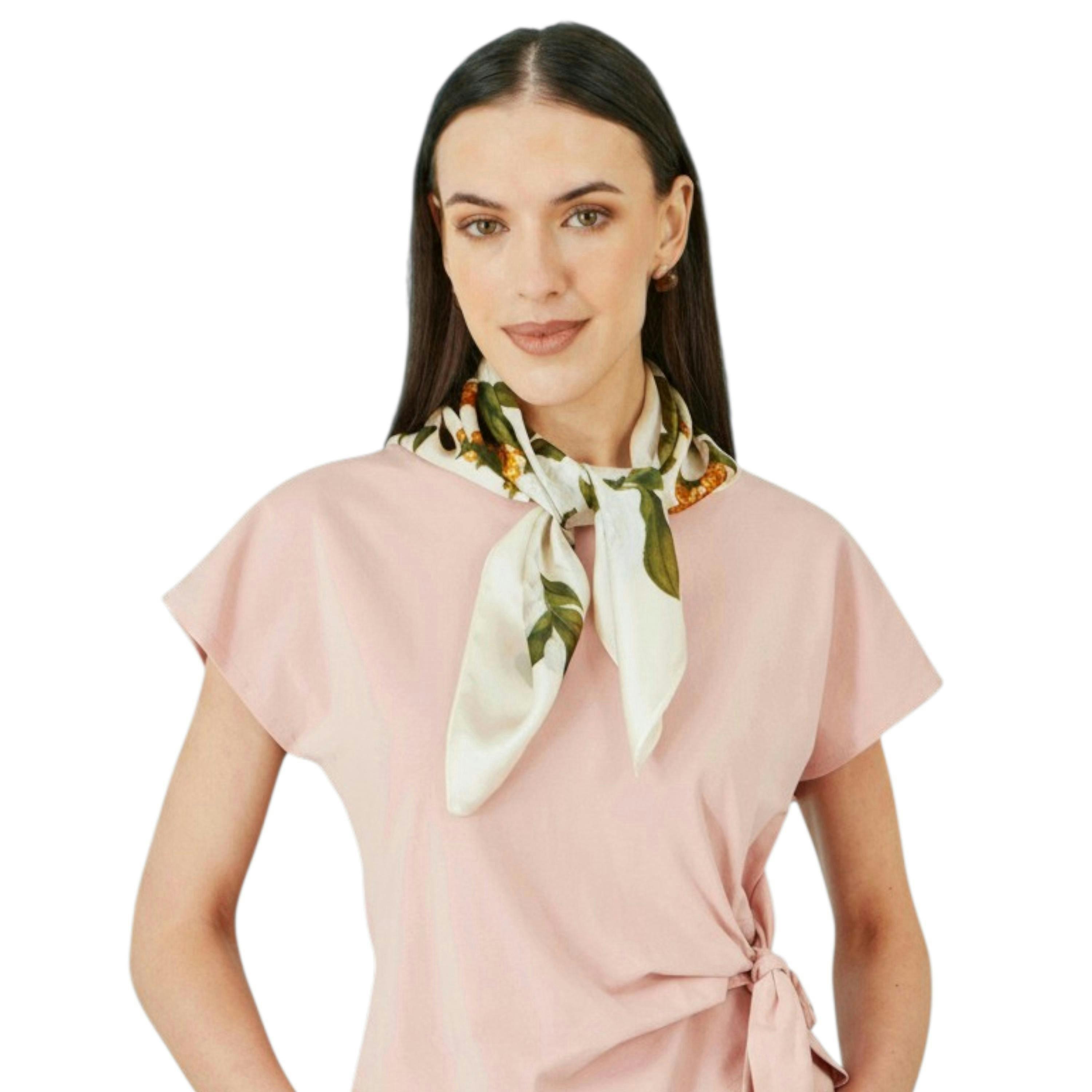 Yumi Ivory100% Silk Botanical Rose Print Scarf , view 1 of 3