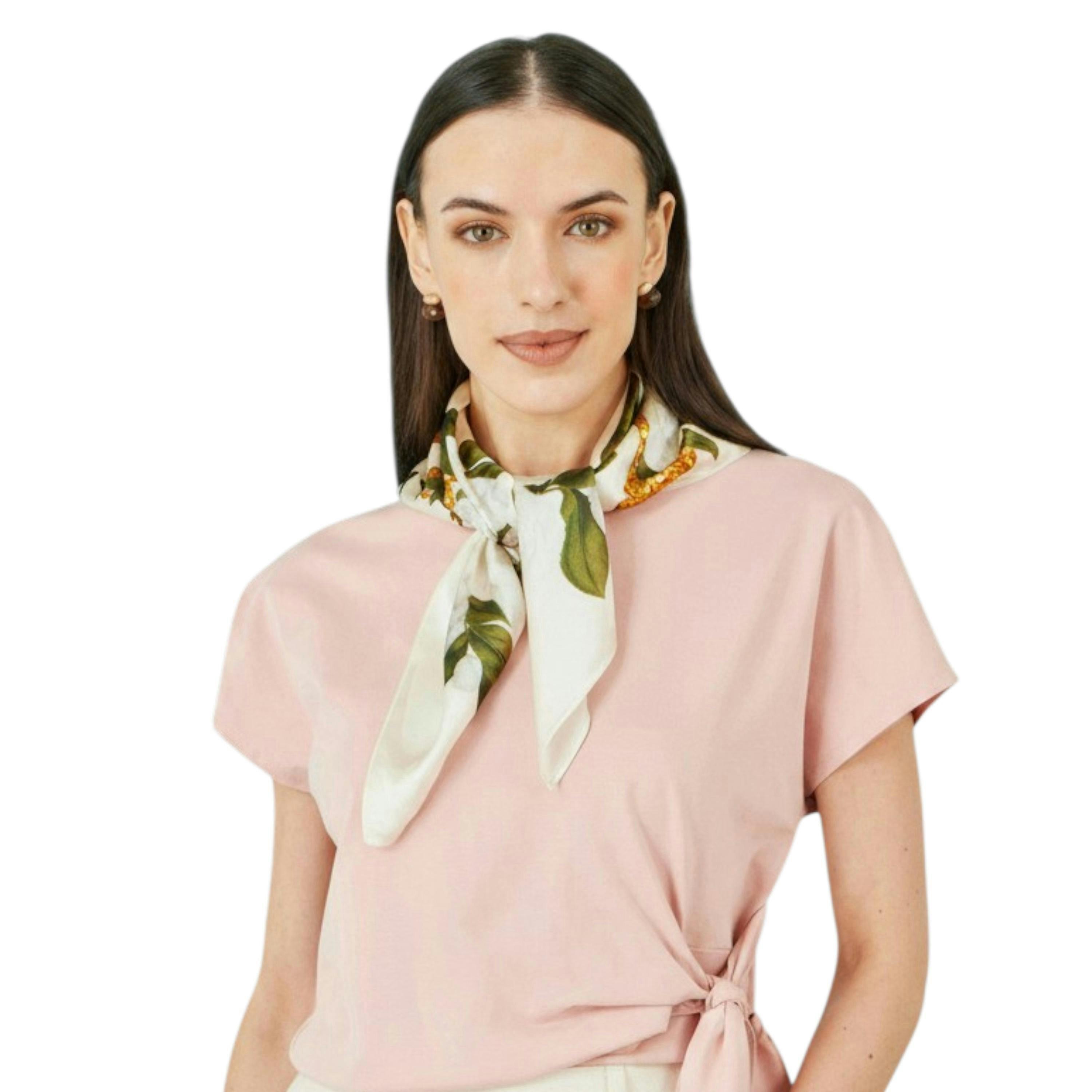Yumi Ivory100% Silk Botanical Rose Print Scarf , view 2 of 3