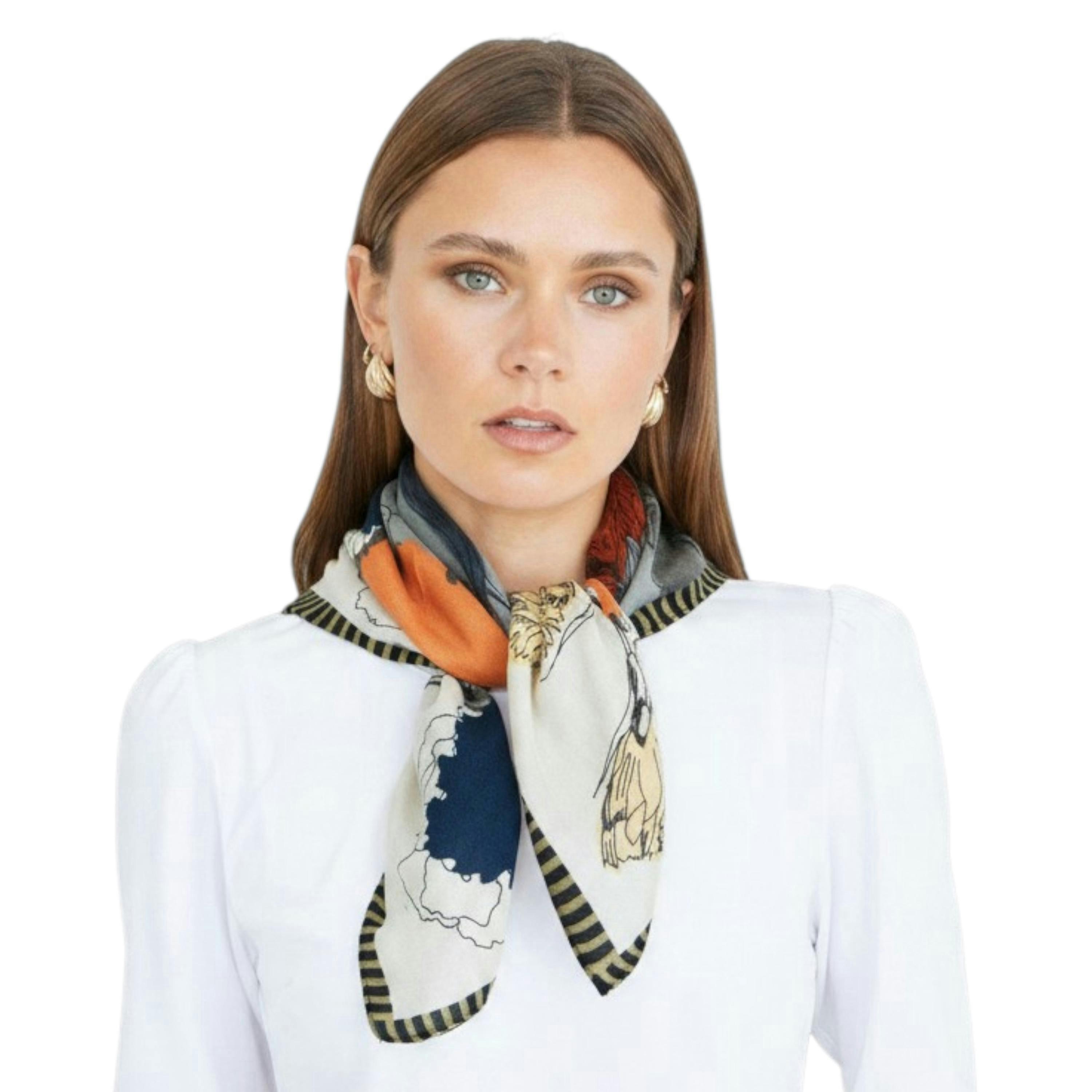Yumi Blue Viscose Placement Floral Scarf , view 1 of 3