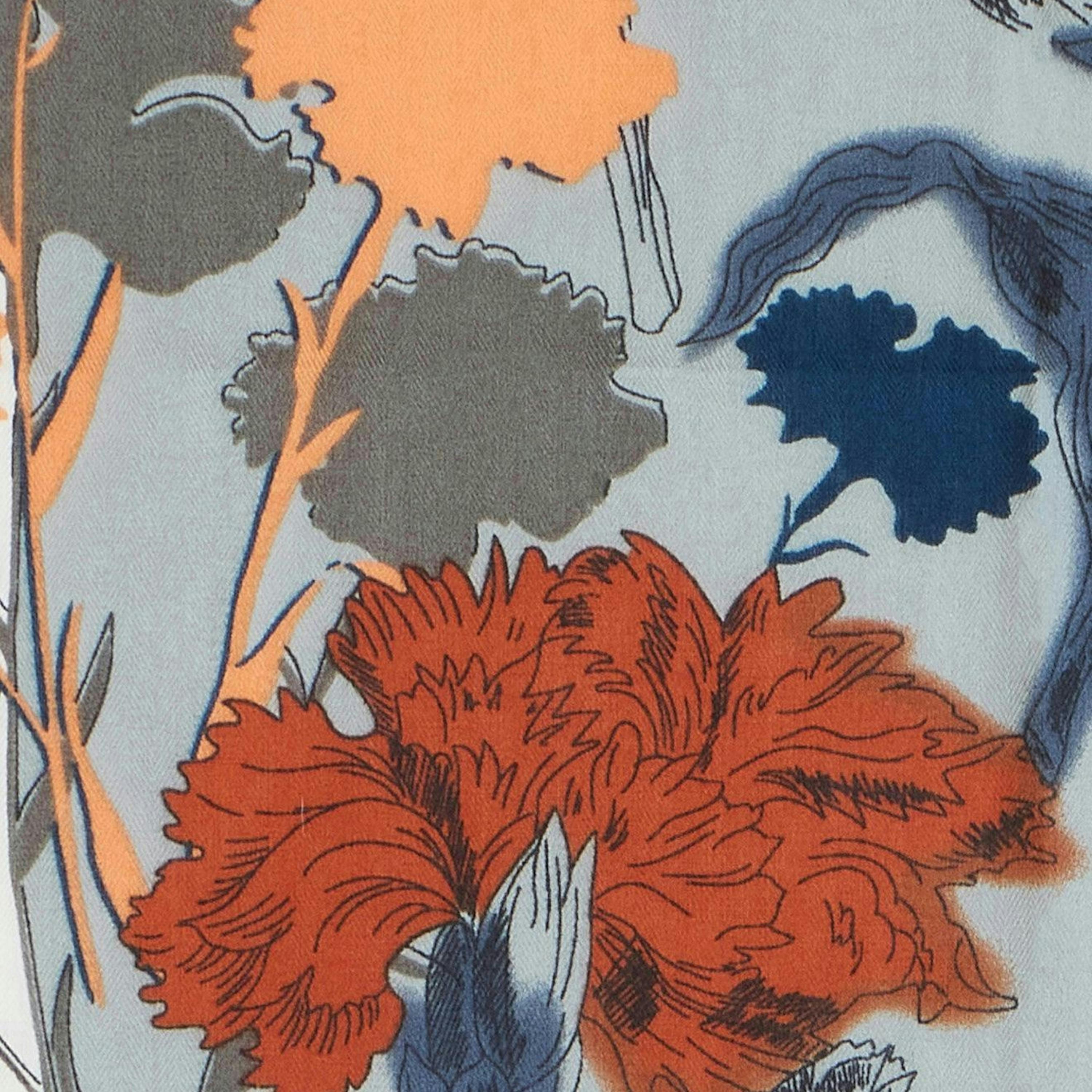 Yumi Blue Viscose Placement Floral Scarf , view 2 of 3