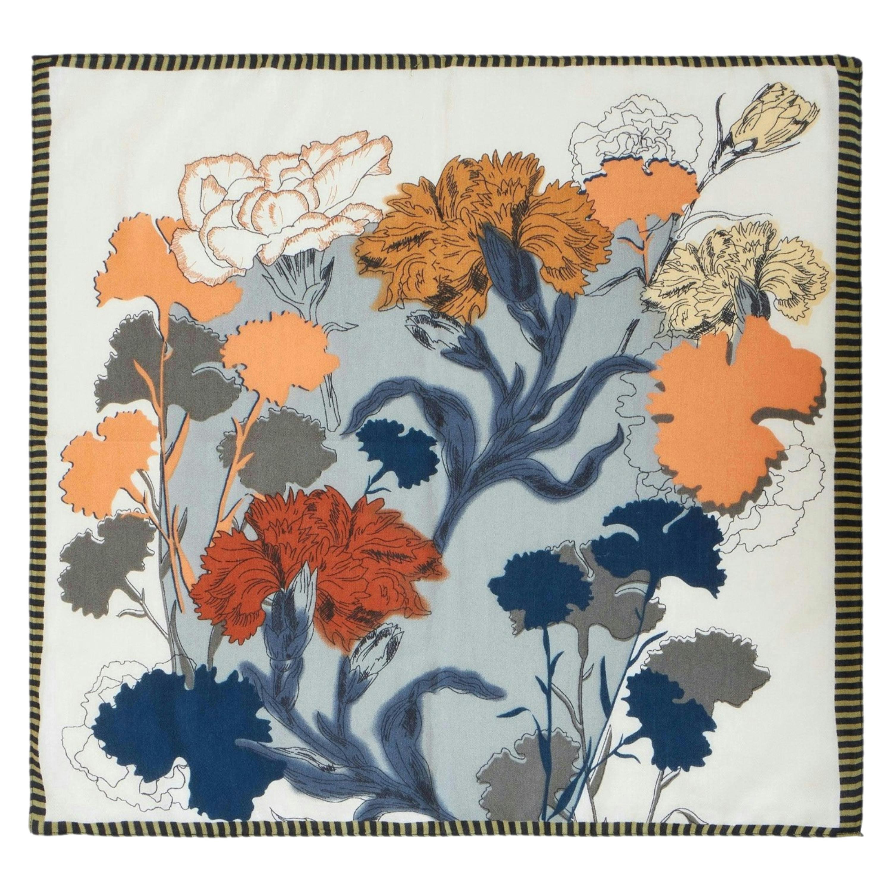 Yumi Blue Viscose Placement Floral Scarf , view 3 of 3