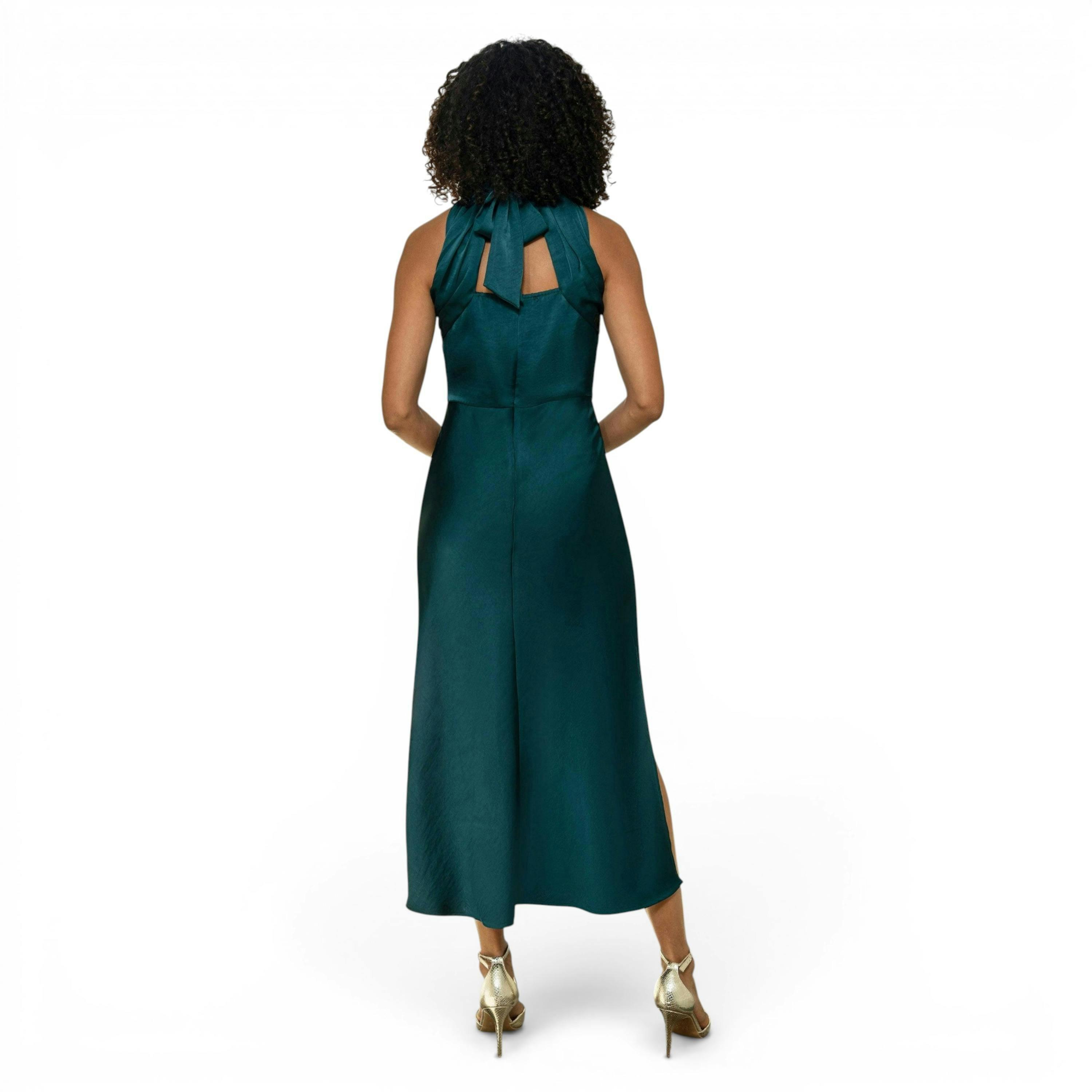 Yumi Green Satin Halter Neck Midi Dress , view 3 of 6