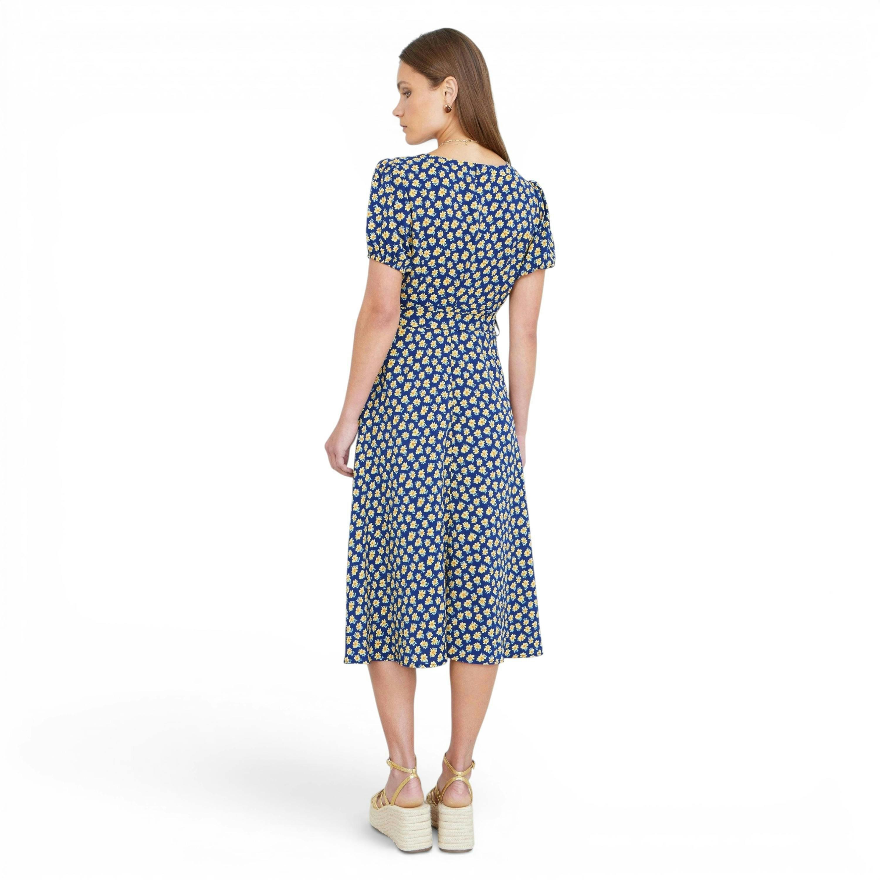 Yumi Navy Floral Midi Shirt Dress , view 4 of 6