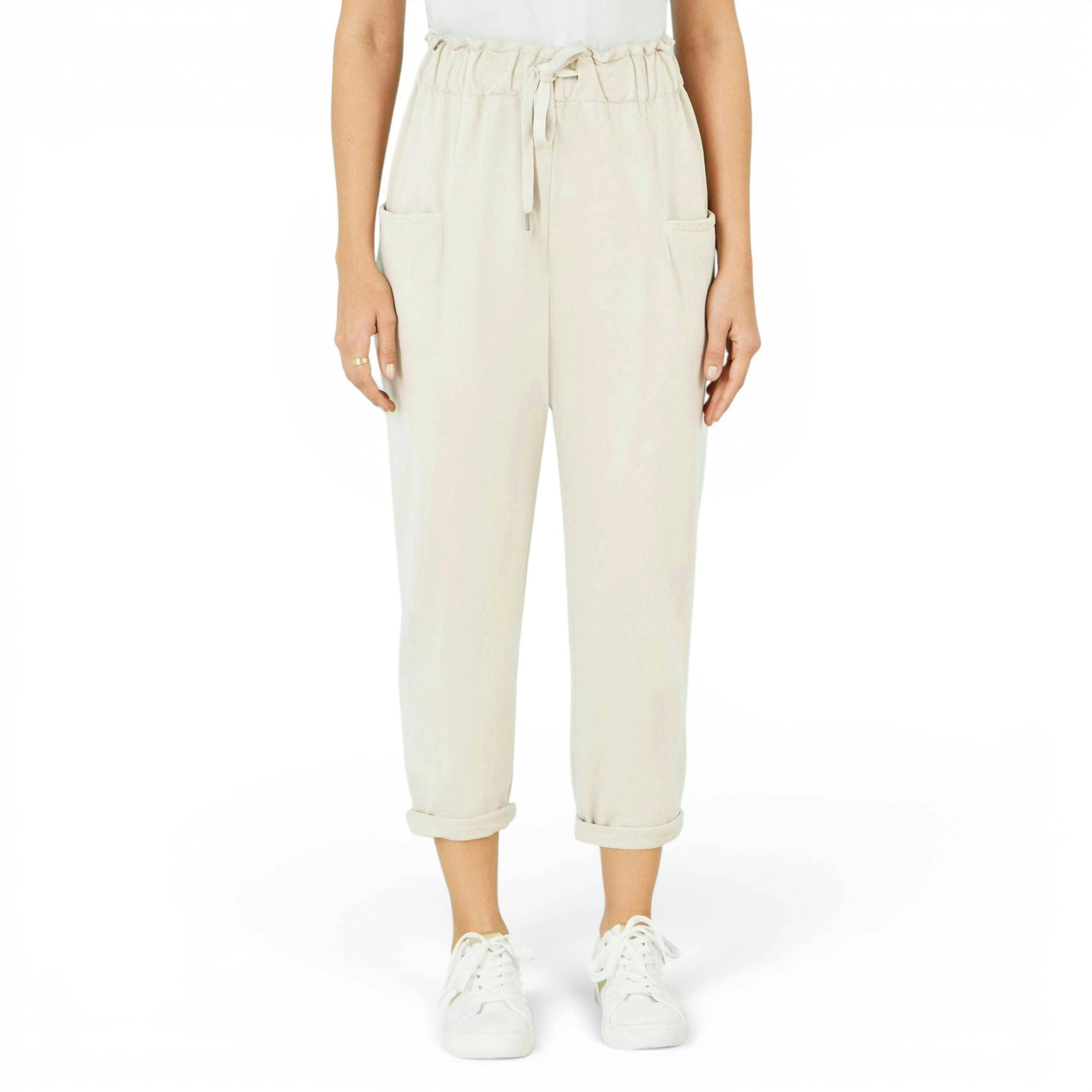 Yumi Cream Cotton Relaxed Stretch Trousers With Pockets , view 2 of 6
