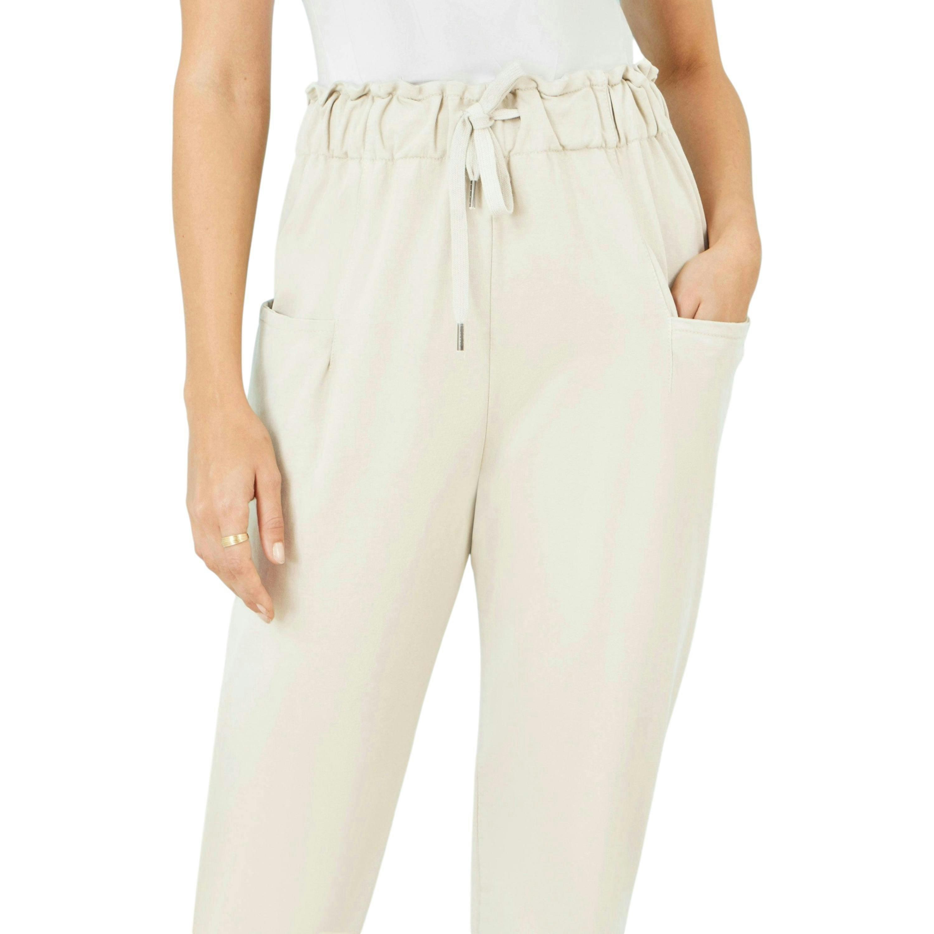 Yumi Cream Cotton Relaxed Stretch Trousers With Pockets , view 3 of 6