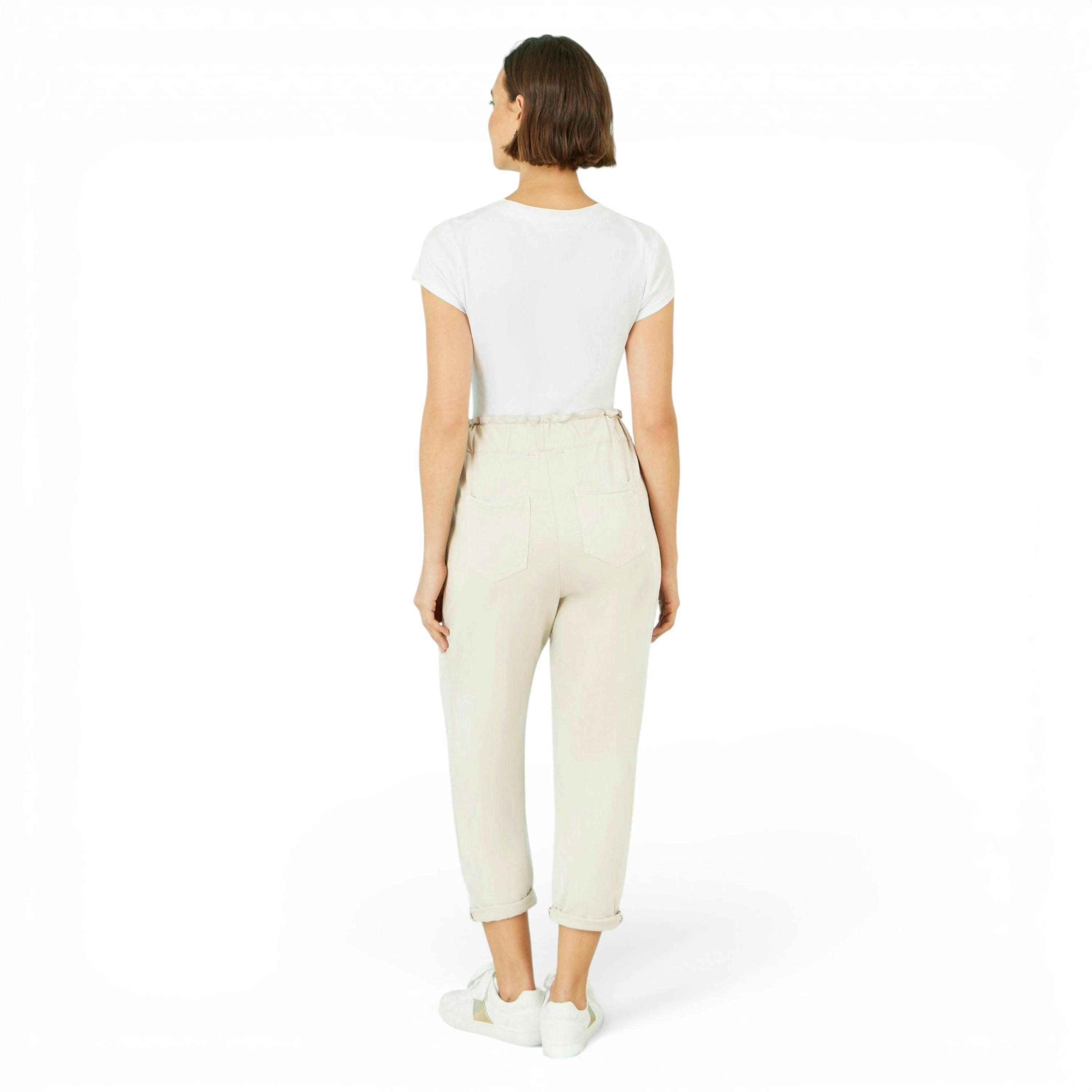 Yumi Cream Cotton Relaxed Stretch Trousers With Pockets , view 5 of 6