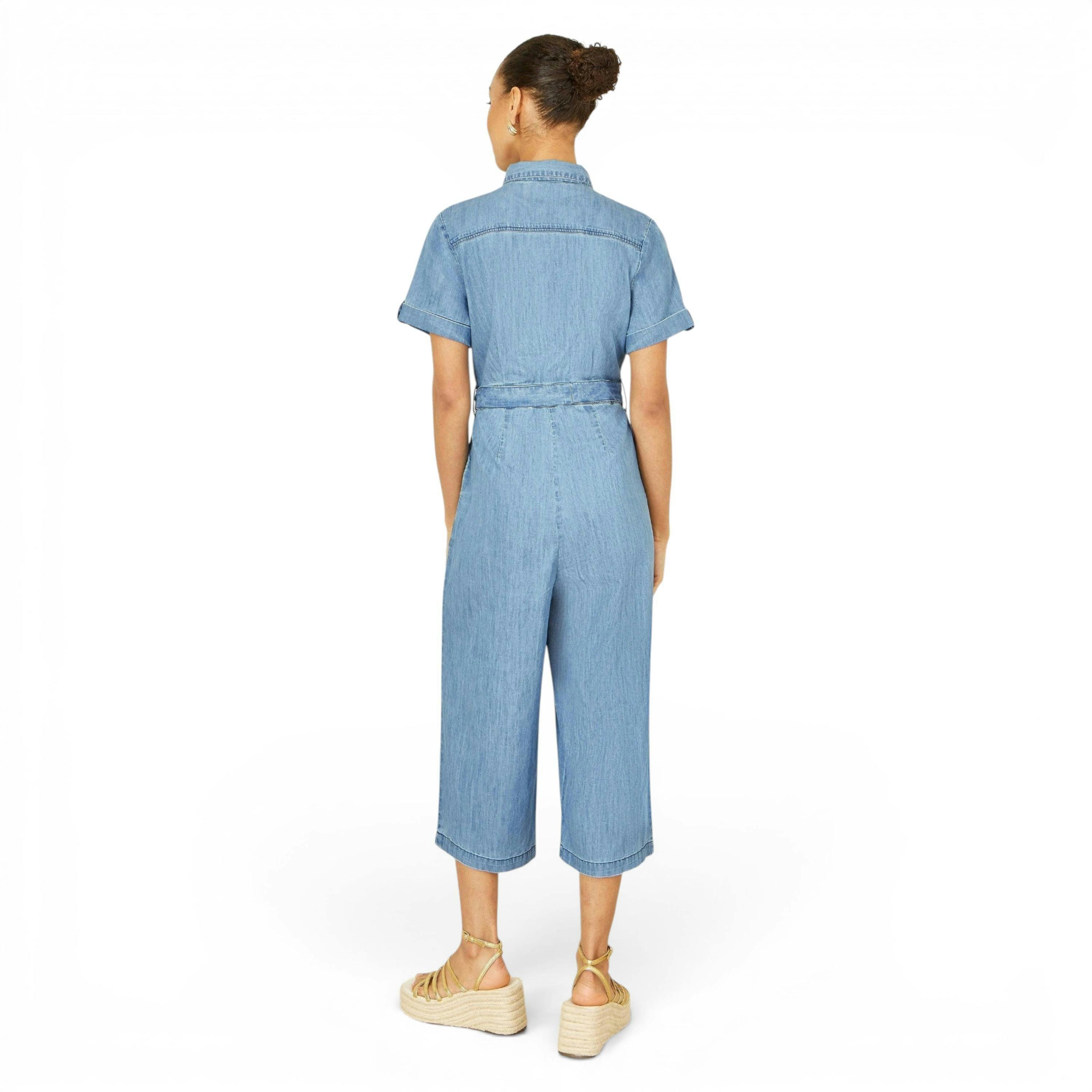 Yumi Blue Chambray Light Denim Button Jumpsuit , view 4 of 6