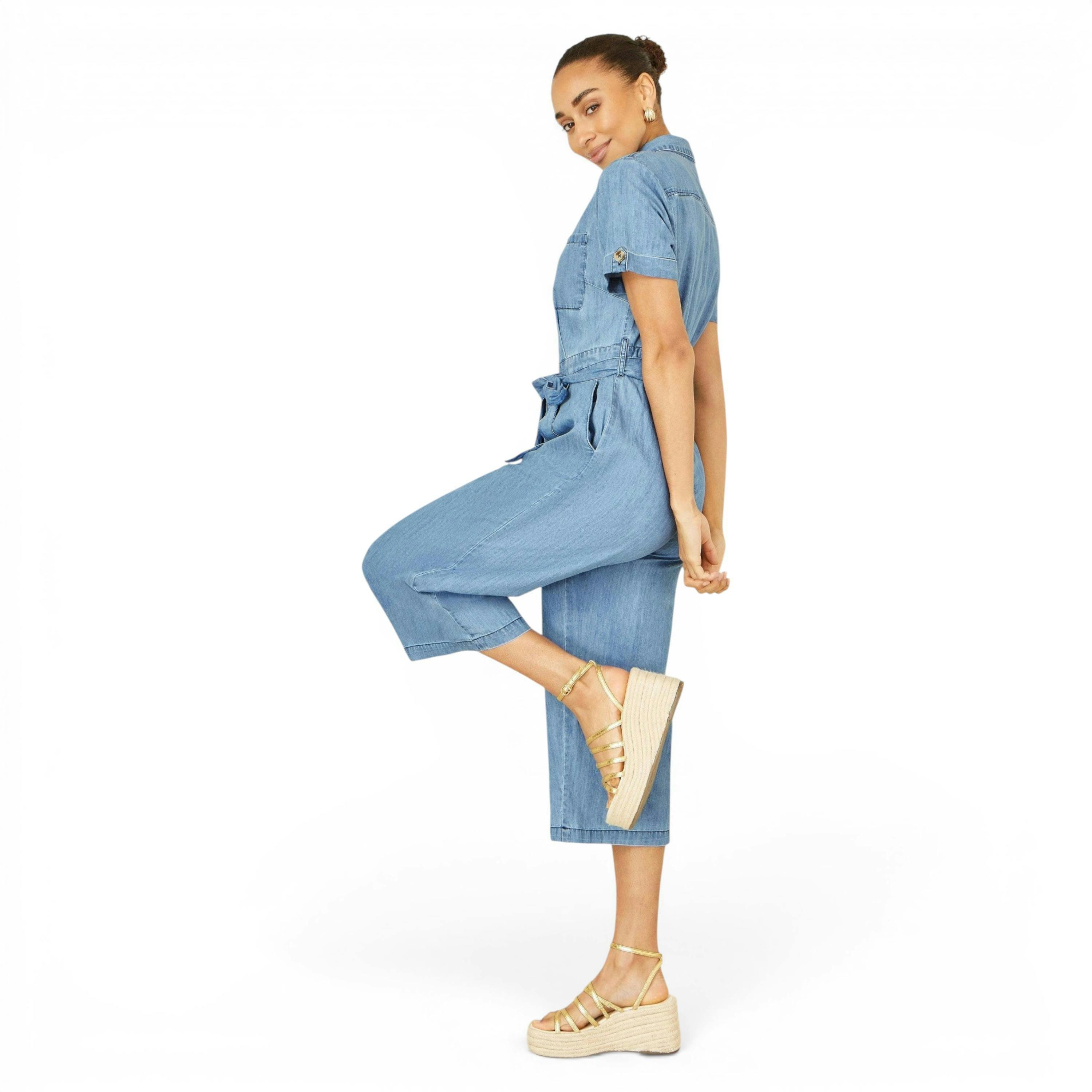 Yumi Blue Chambray Light Denim Button Jumpsuit , view 6 of 6