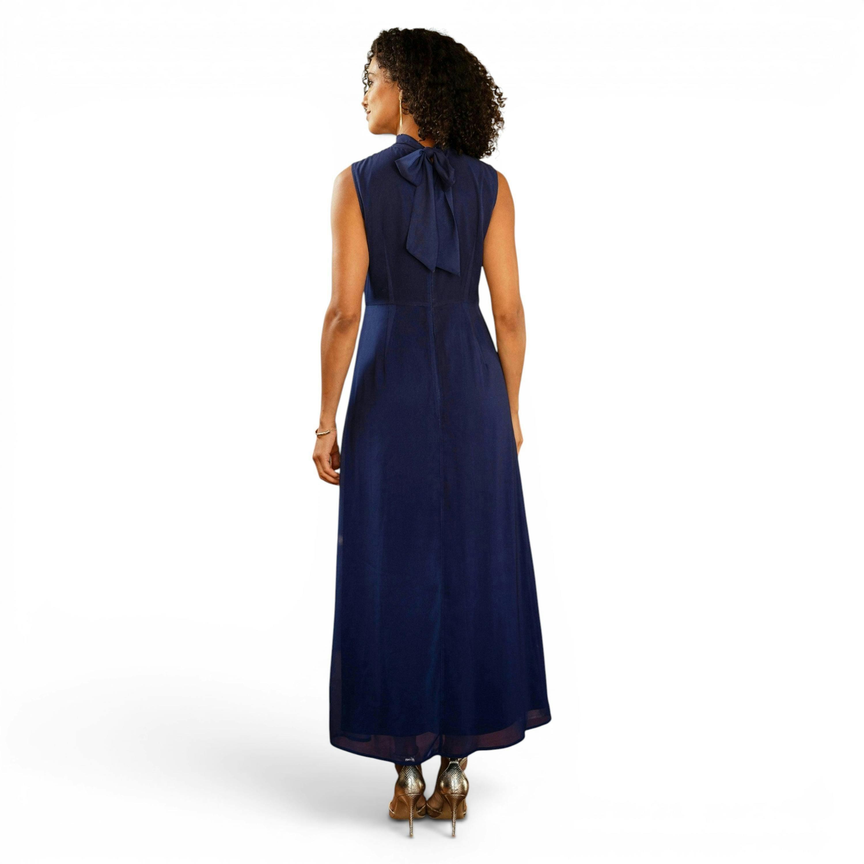 Yumi Navy Flower Halter Neck Maxi Dress , view 6 of 6