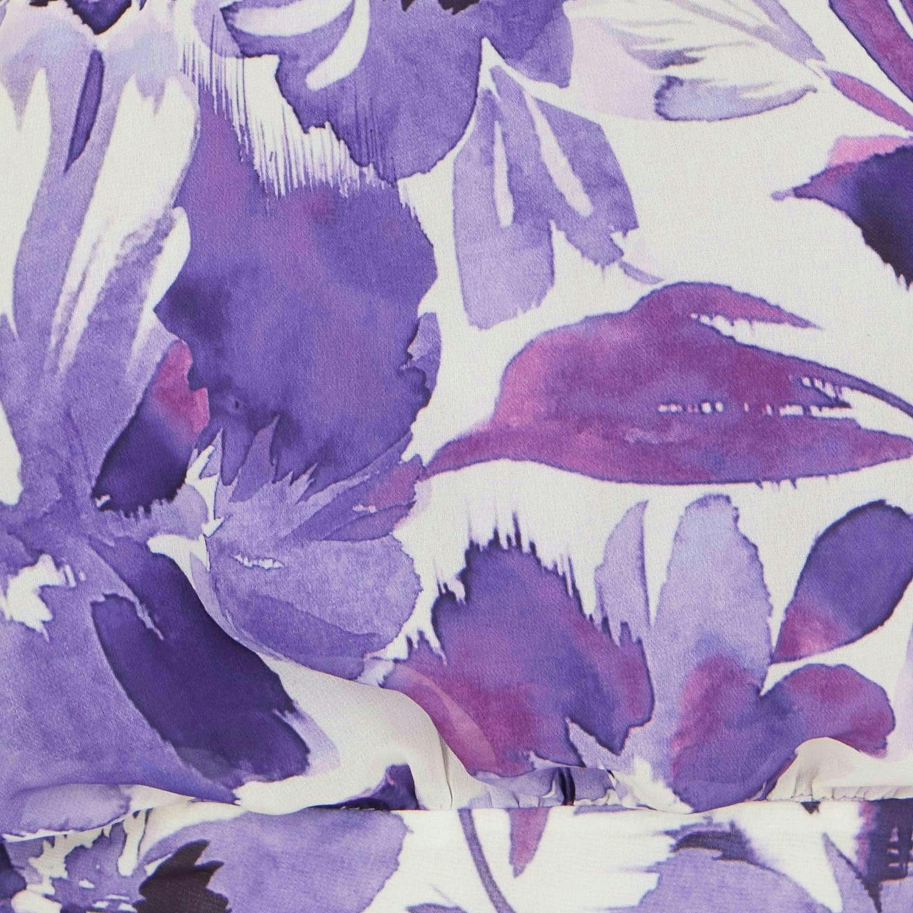 Yumi Purple Abstract Floral Halter Neck Pleated Midi Dress , view 6 of 6