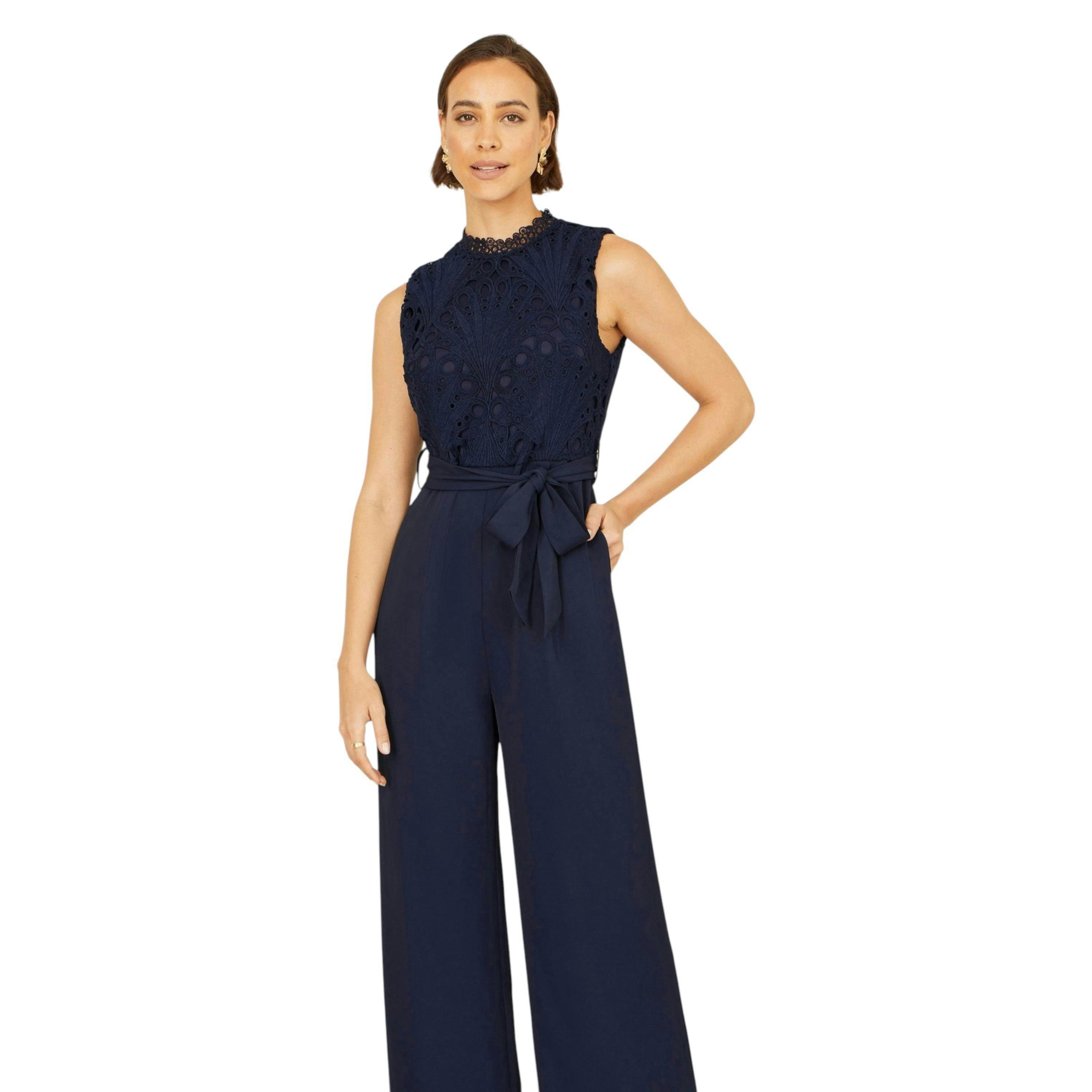 Yumi Navy Lace Sleeveless Jumpsuit , view 1 of 6
