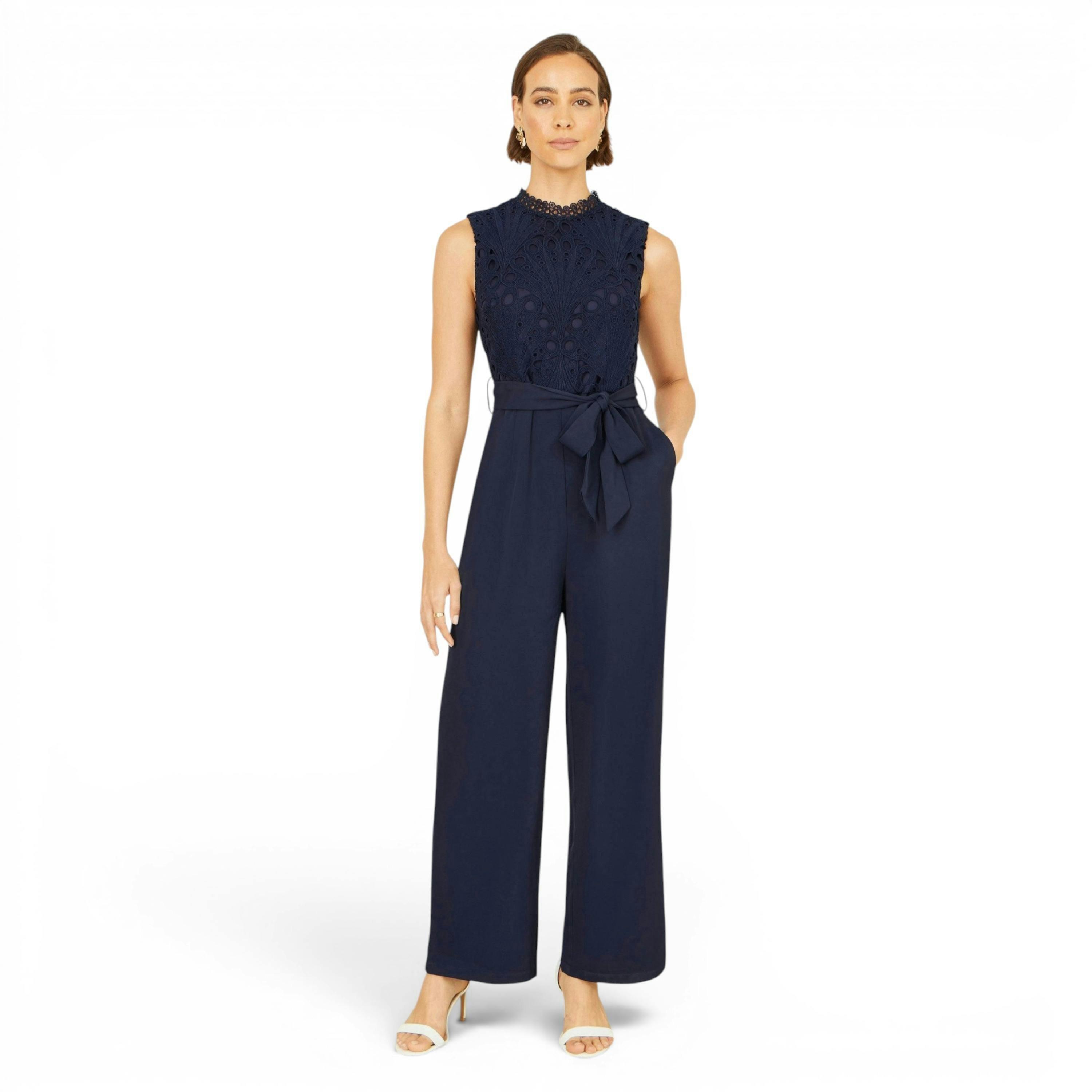 Yumi Navy Lace Sleeveless Jumpsuit , view 3 of 6