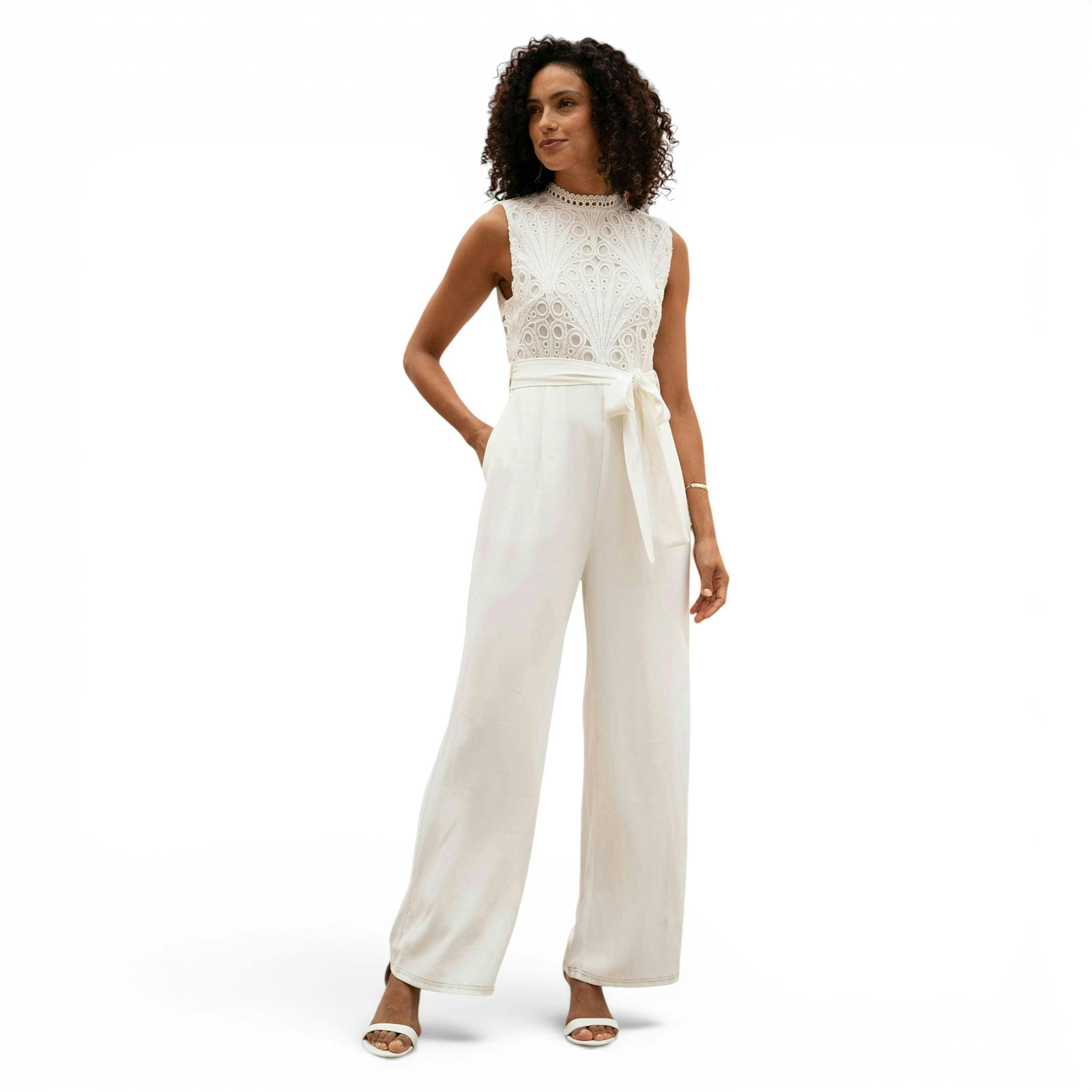 Yumi Ivory Lace Sleeveless Jumpsuit , view 1 of 6