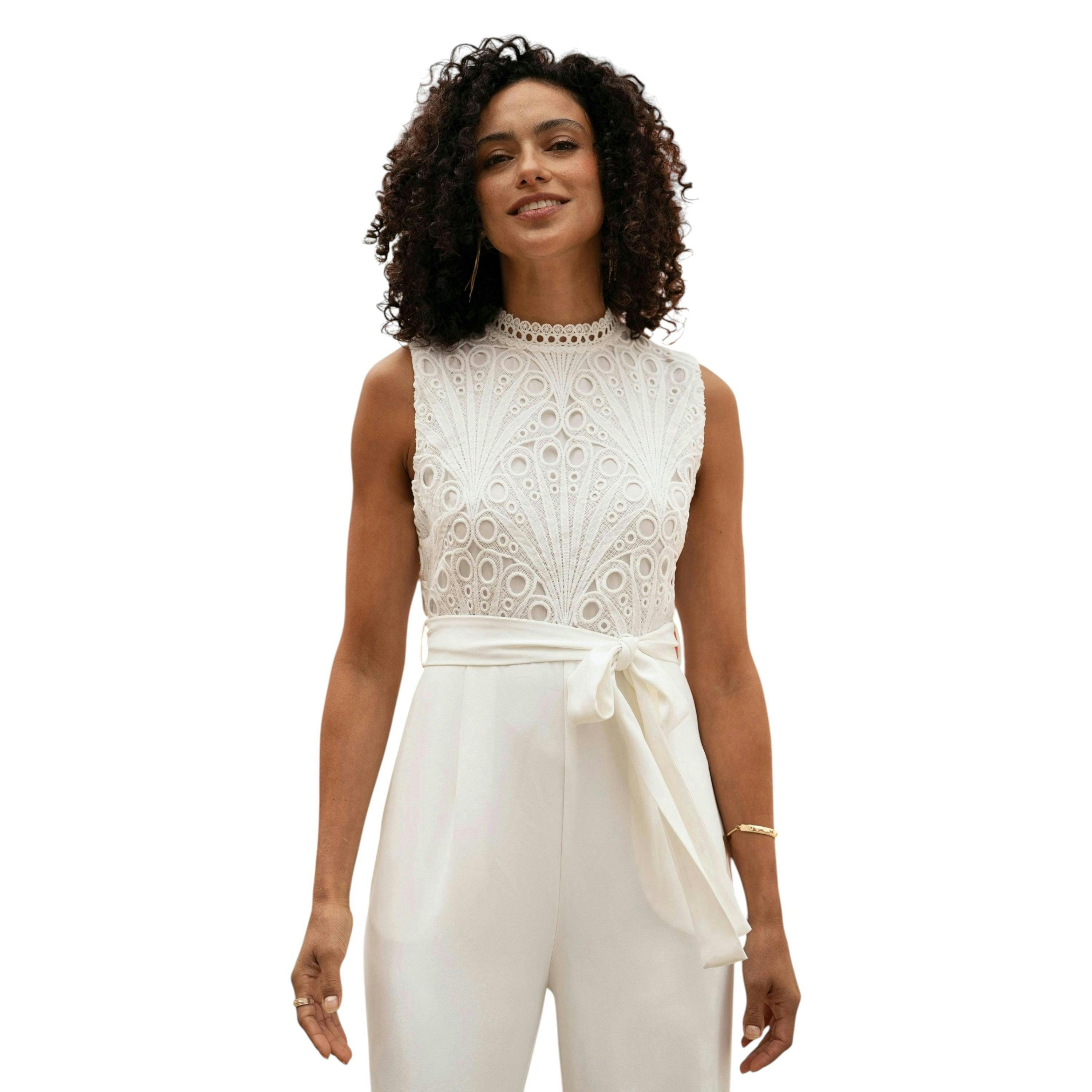 Yumi Ivory Lace Sleeveless Jumpsuit , view 2 of 6