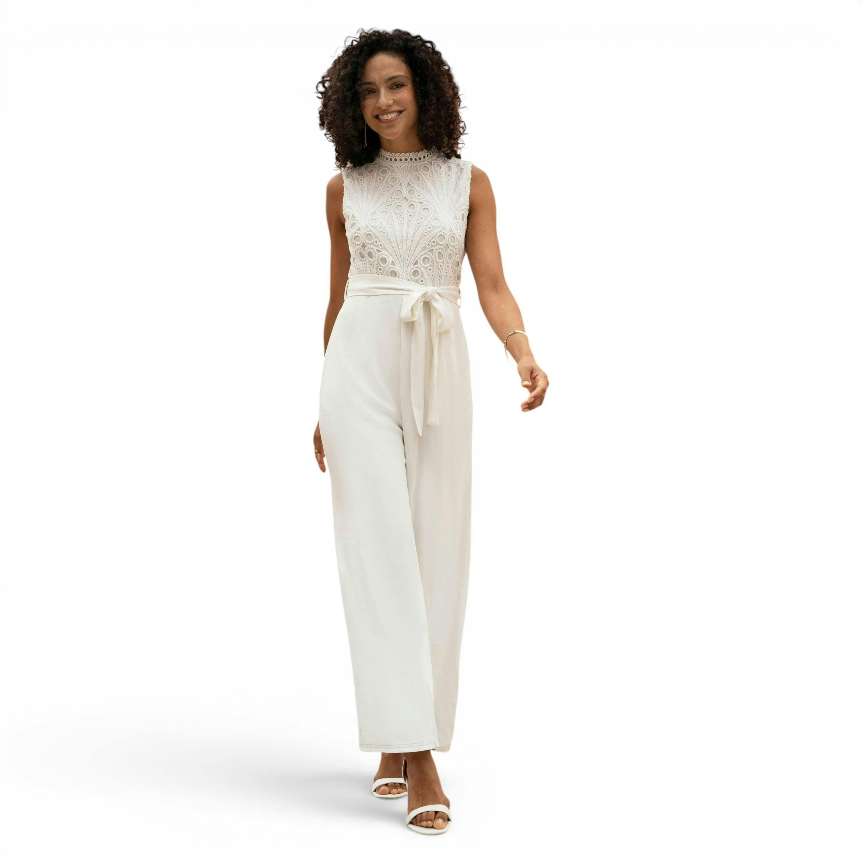 Yumi Ivory Lace Sleeveless Jumpsuit , view 3 of 6