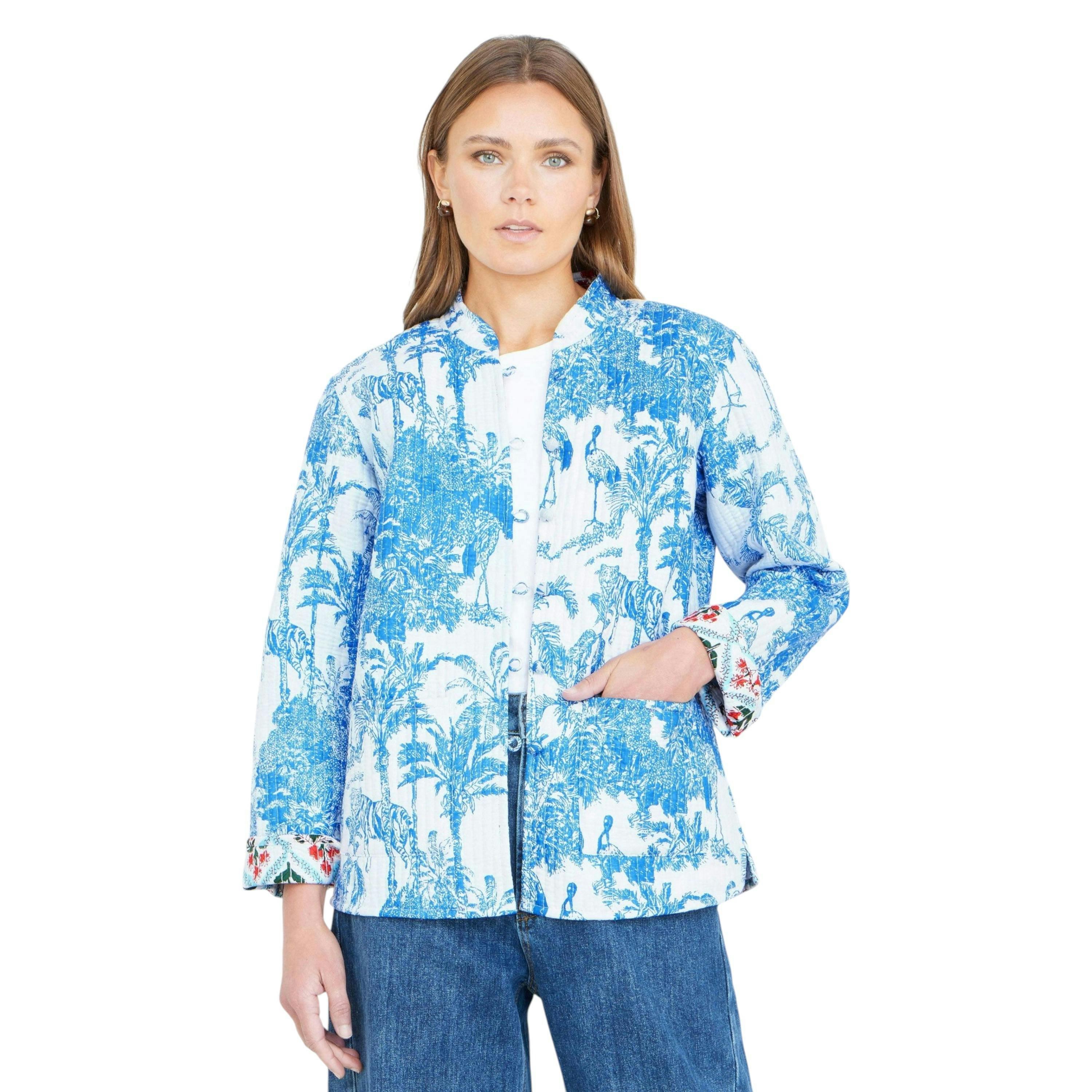 Yumi Blue Palm Reversible Cotton Quilted Jacket , view 1 of 6
