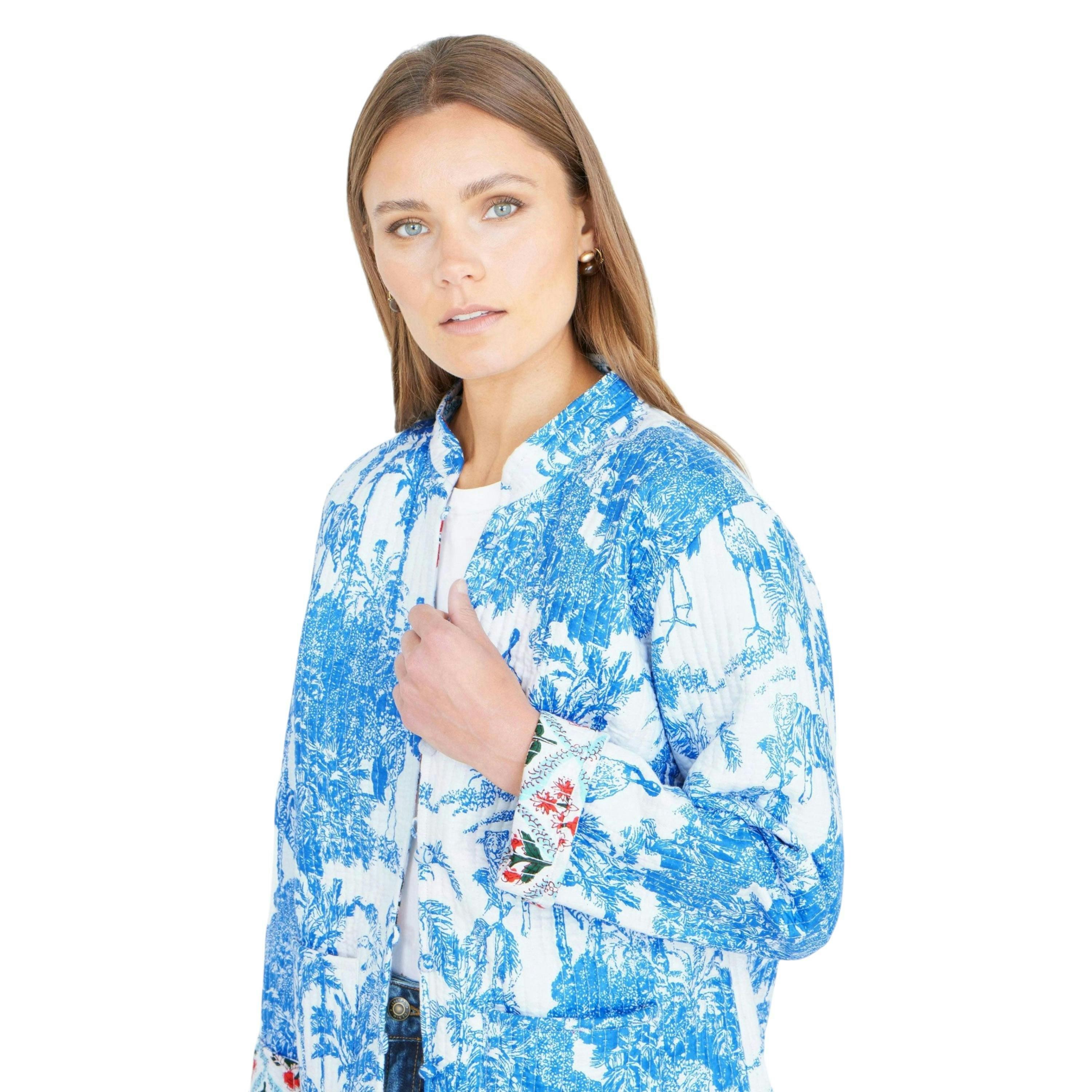 Yumi Blue Palm Reversible Cotton Quilted Jacket , view 2 of 6