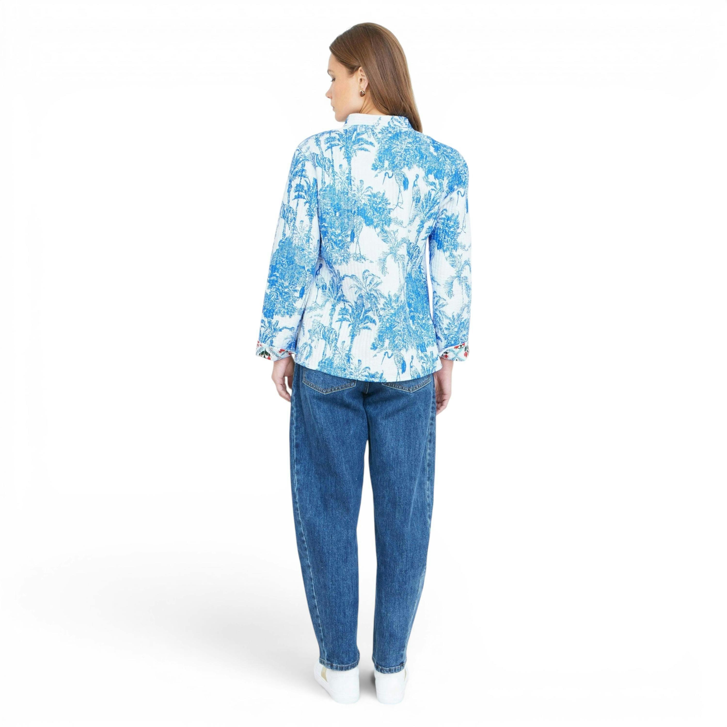Yumi Blue Palm Reversible Cotton Quilted Jacket , view 3 of 6