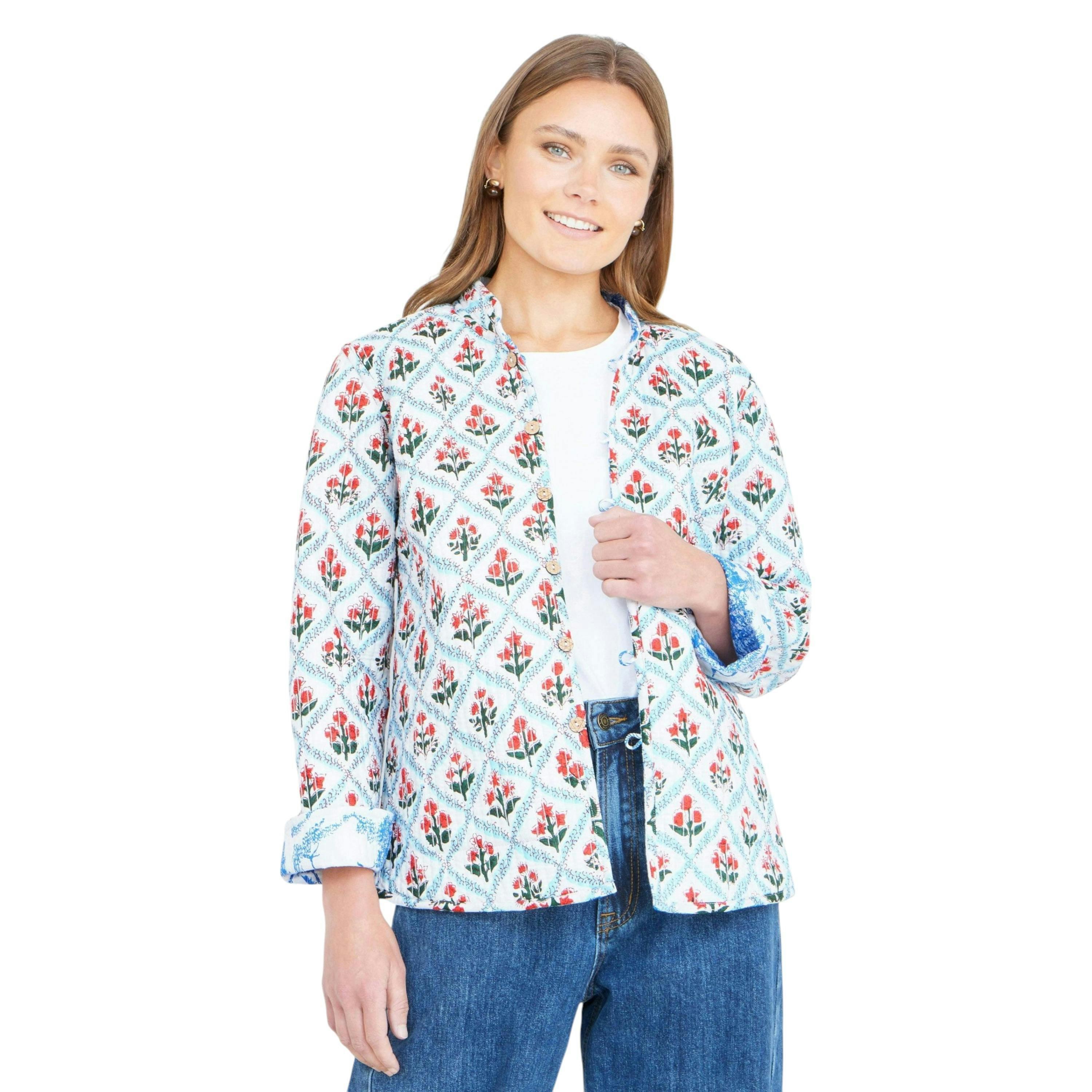 Yumi Blue Palm Reversible Cotton Quilted Jacket , view 4 of 6