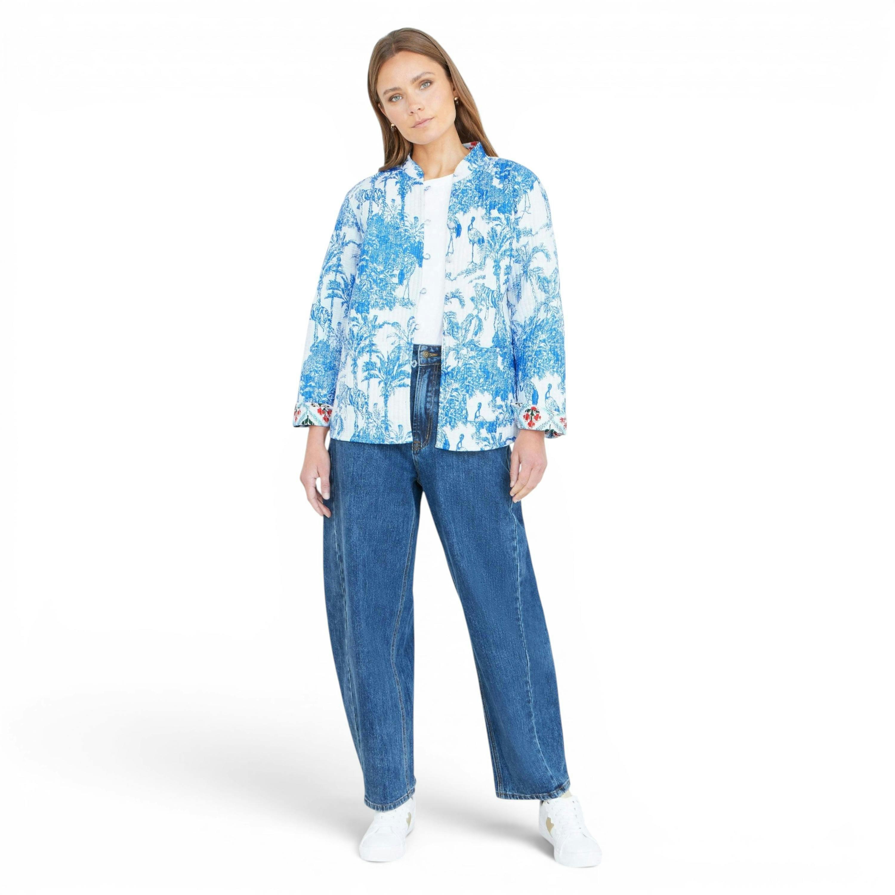 Yumi Blue Palm Reversible Cotton Quilted Jacket , view 5 of 6