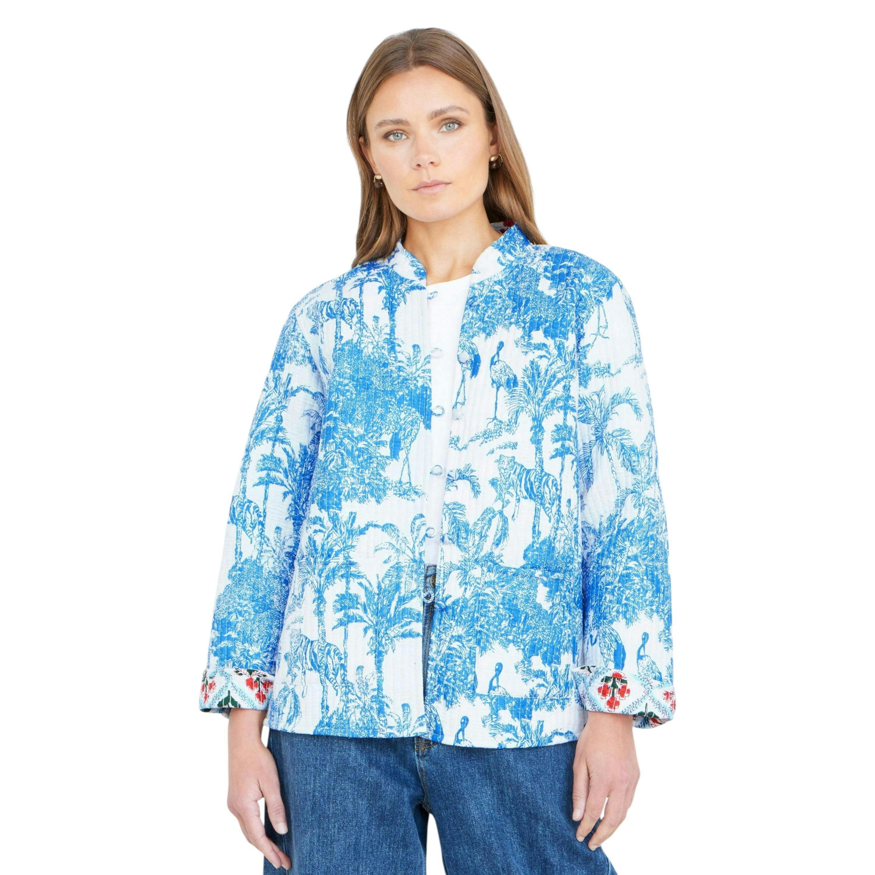 Yumi Blue Palm Reversible Cotton Quilted Jacket , view 6 of 6