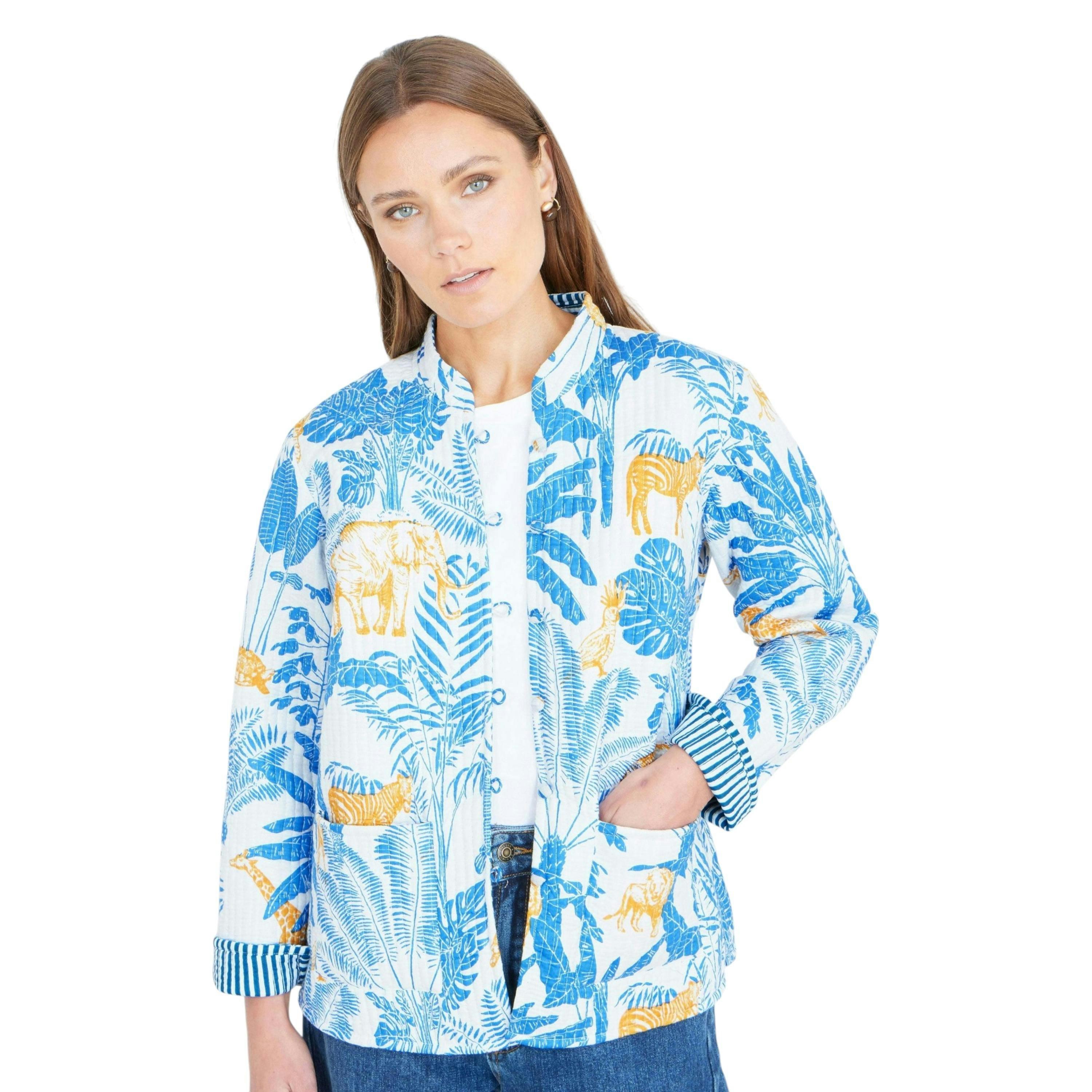Yumi Blue Jungle Reversible Cotton Quilted Jacket , view 1 of 6