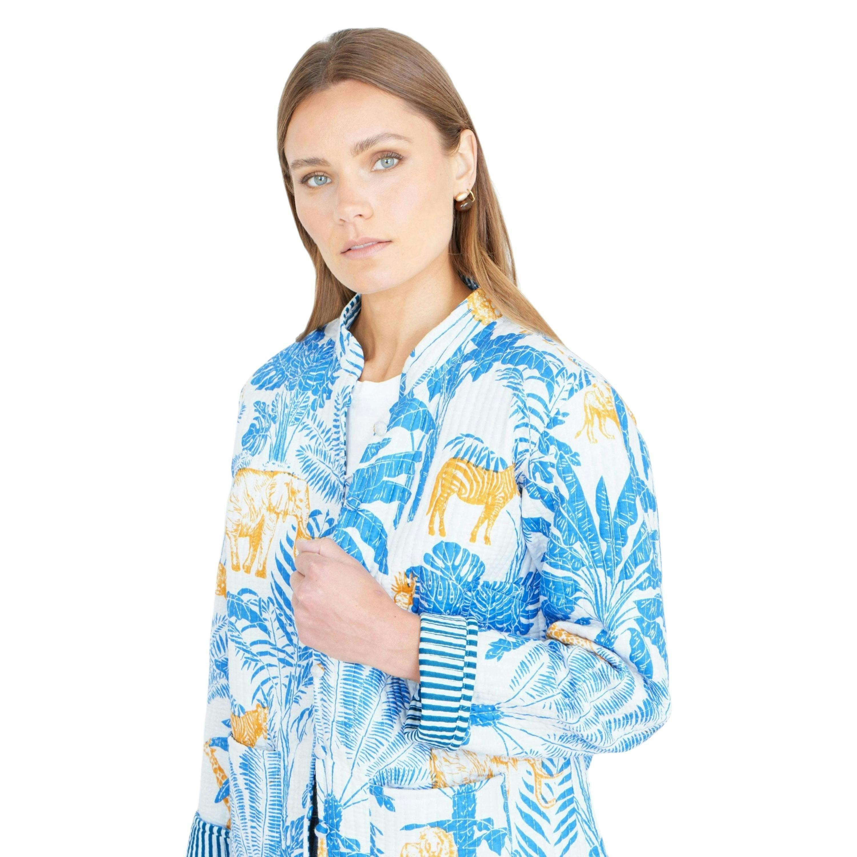 Yumi Blue Jungle Reversible Cotton Quilted Jacket , view 2 of 6